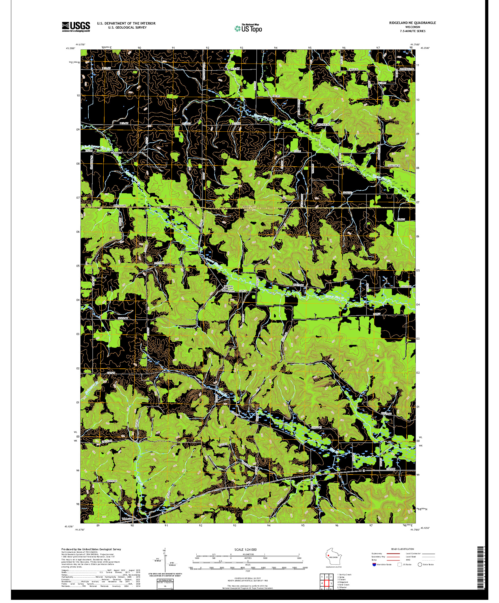 US TOPO 7.5-MINUTE MAP FOR RIDGELAND NE, WI