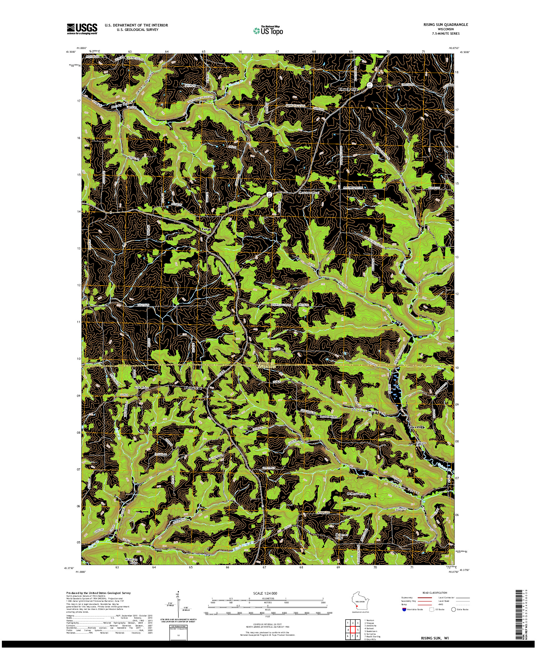 US TOPO 7.5-MINUTE MAP FOR RISING SUN, WI