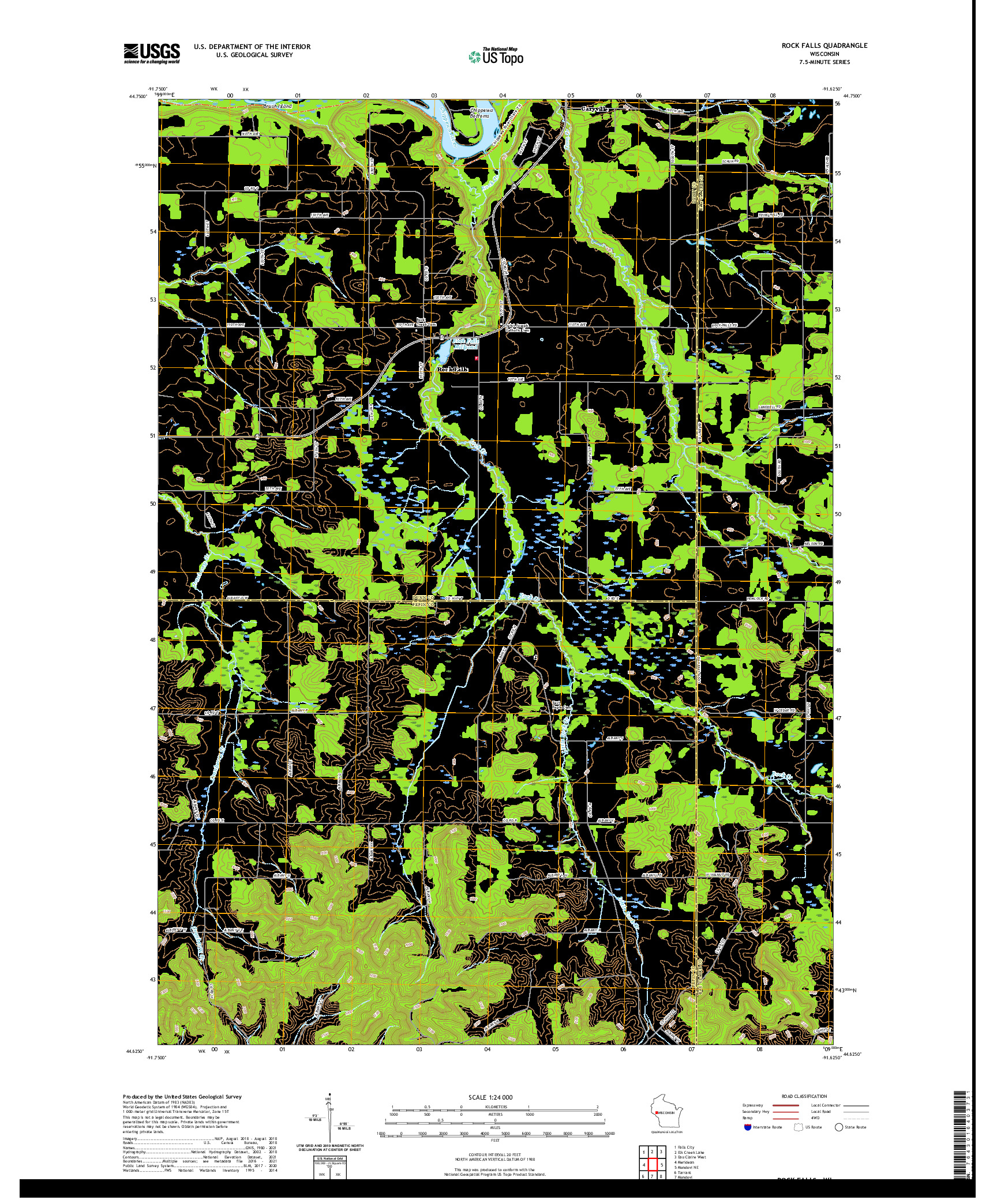 US TOPO 7.5-MINUTE MAP FOR ROCK FALLS, WI