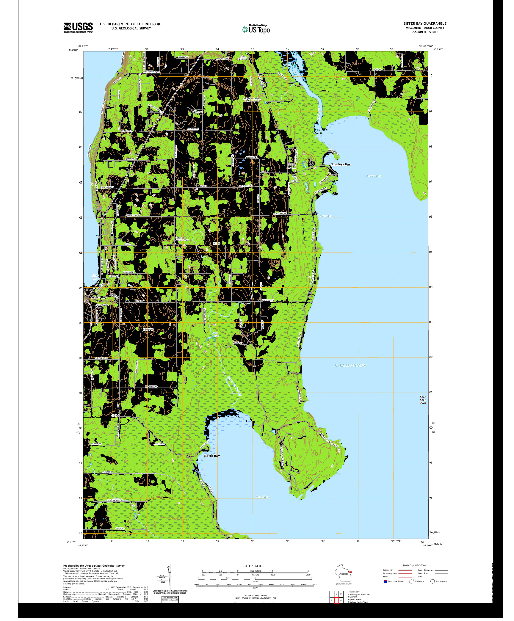 US TOPO 7.5-MINUTE MAP FOR SISTER BAY, WI