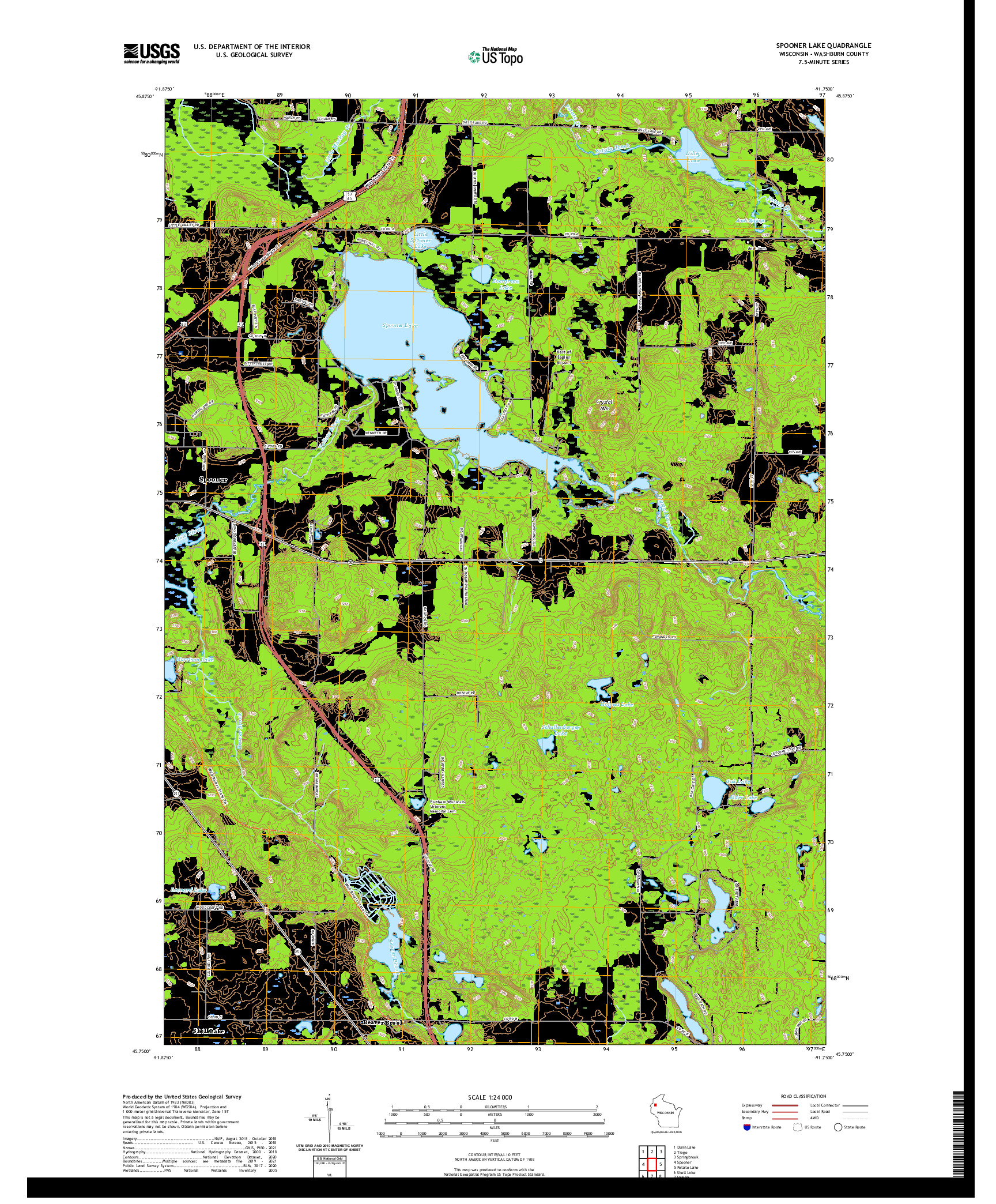 US TOPO 7.5-MINUTE MAP FOR SPOONER LAKE, WI