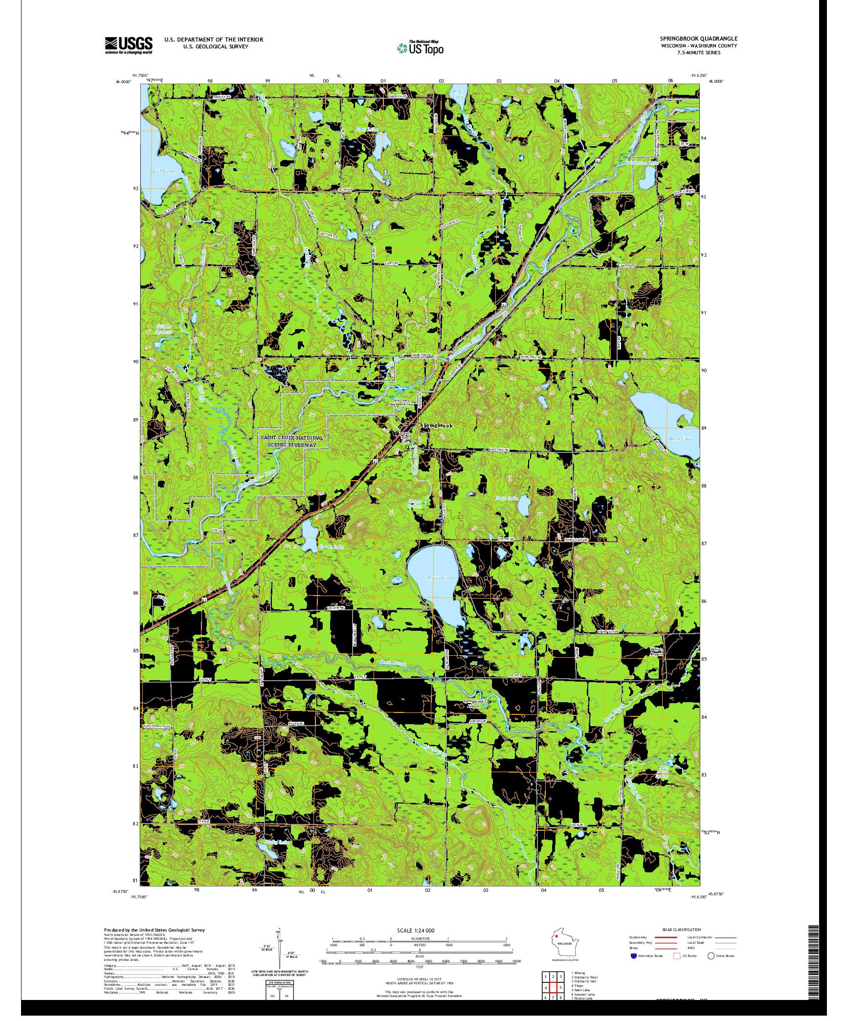 US TOPO 7.5-MINUTE MAP FOR SPRINGBROOK, WI