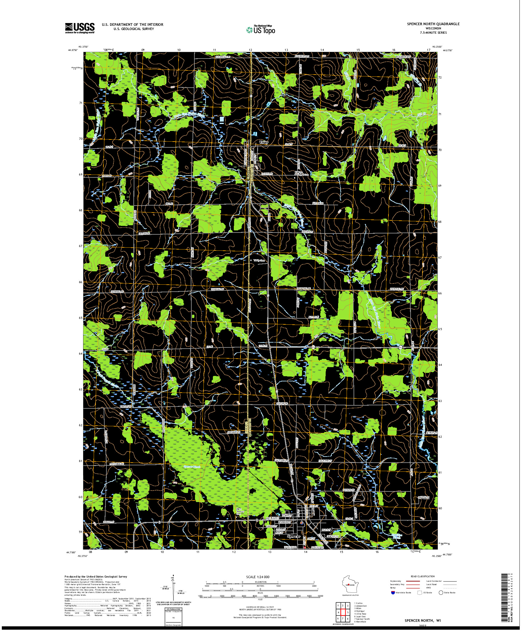 US TOPO 7.5-MINUTE MAP FOR SPENCER NORTH, WI