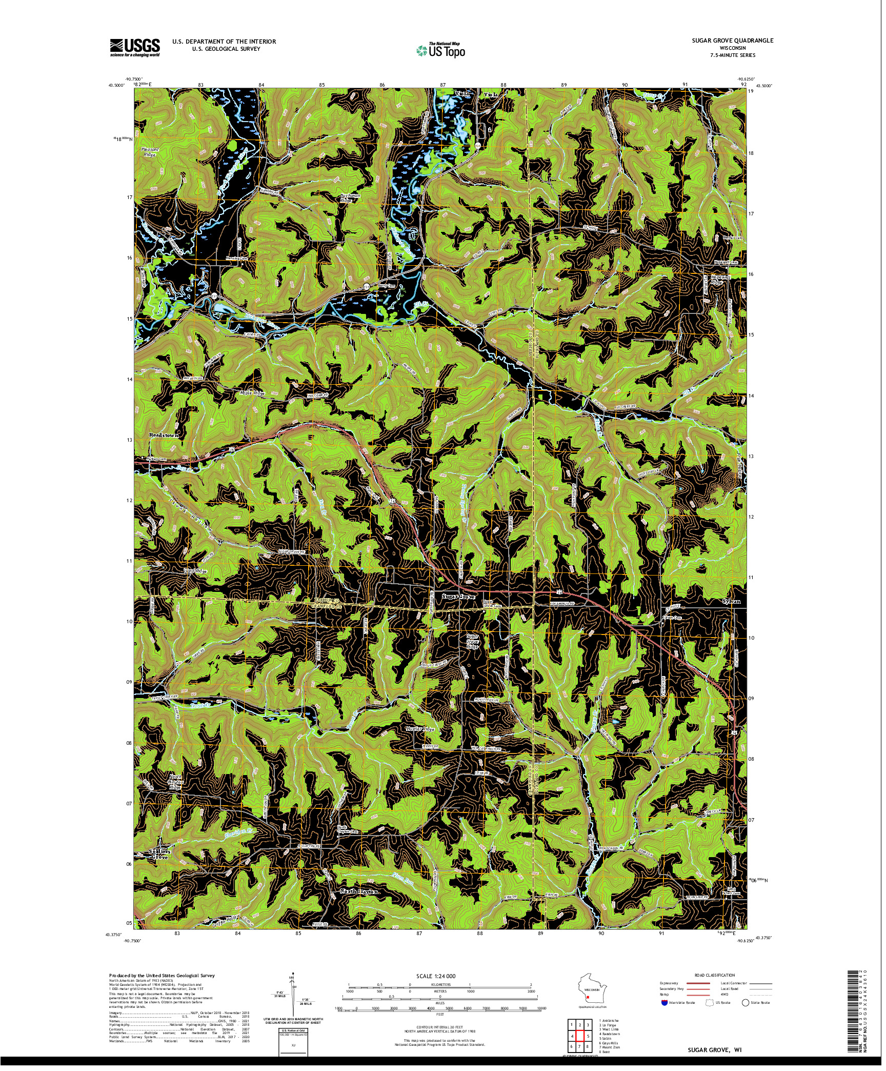 US TOPO 7.5-MINUTE MAP FOR SUGAR GROVE, WI