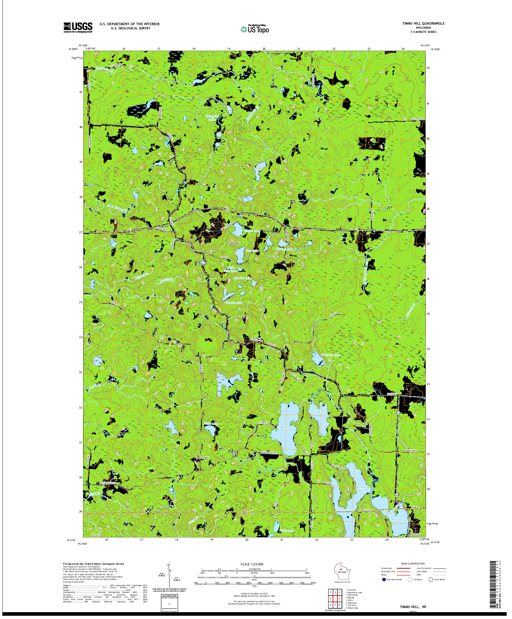 US TOPO 7.5-MINUTE MAP FOR TIMMS HILL, WI