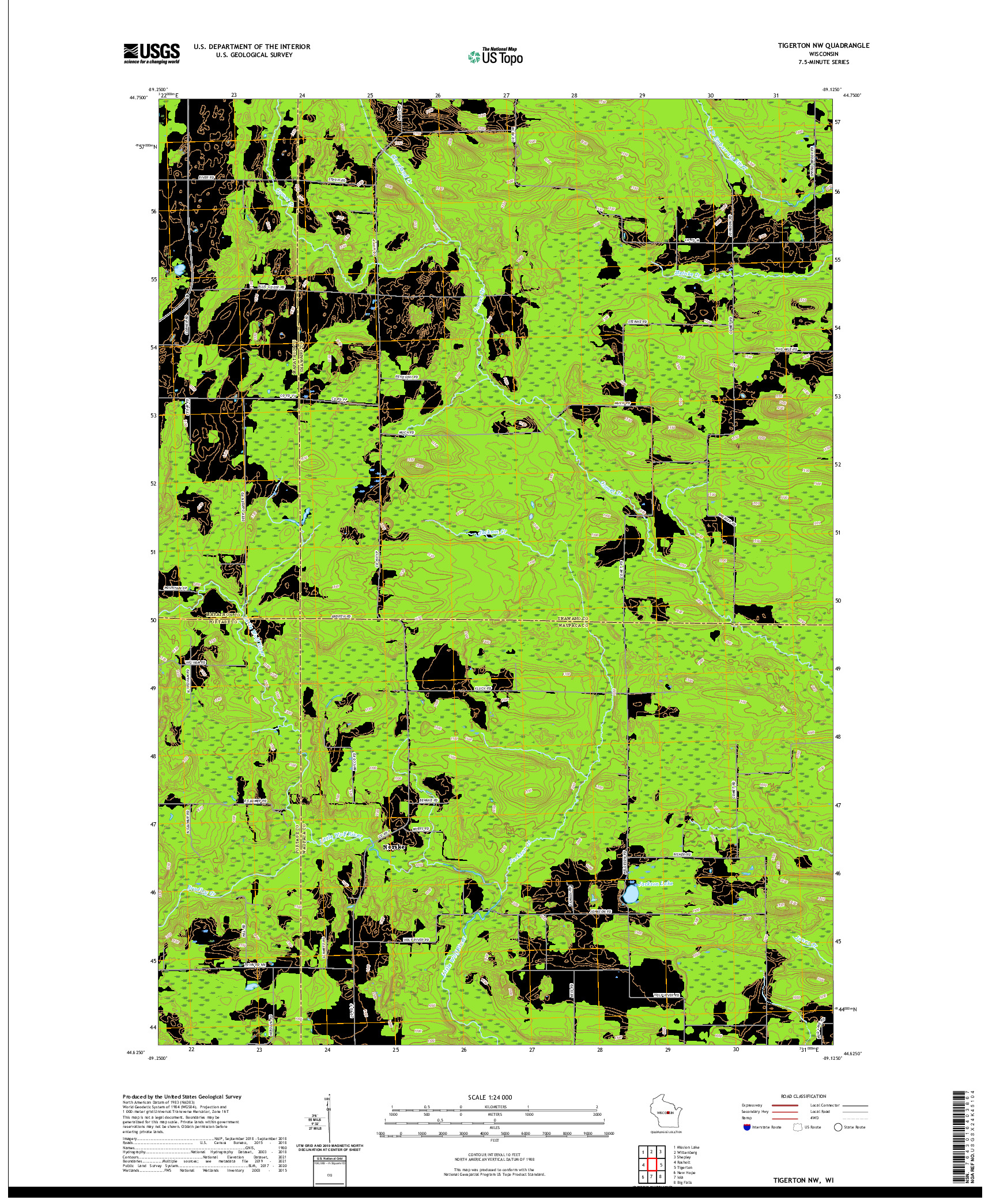 US TOPO 7.5-MINUTE MAP FOR TIGERTON NW, WI