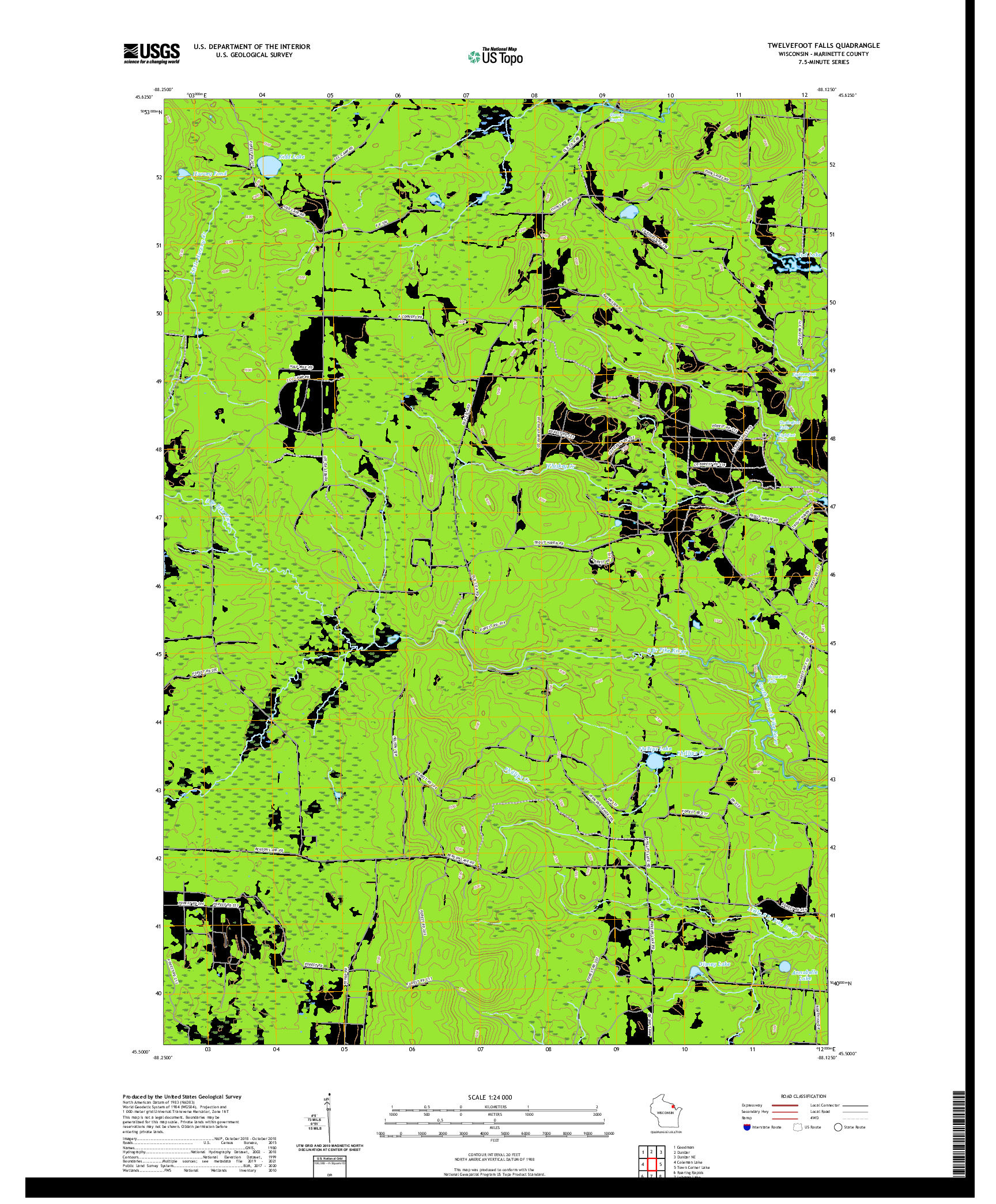 US TOPO 7.5-MINUTE MAP FOR TWELVEFOOT FALLS, WI