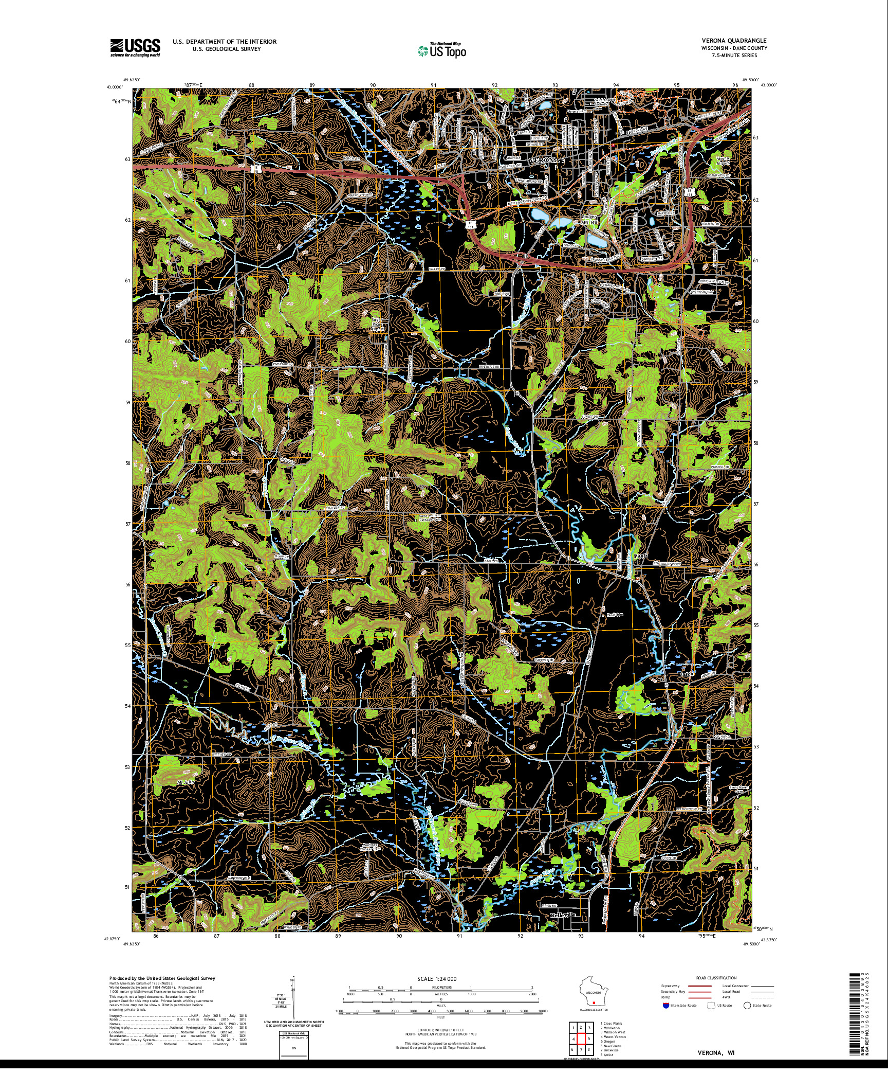 US TOPO 7.5-MINUTE MAP FOR VERONA, WI