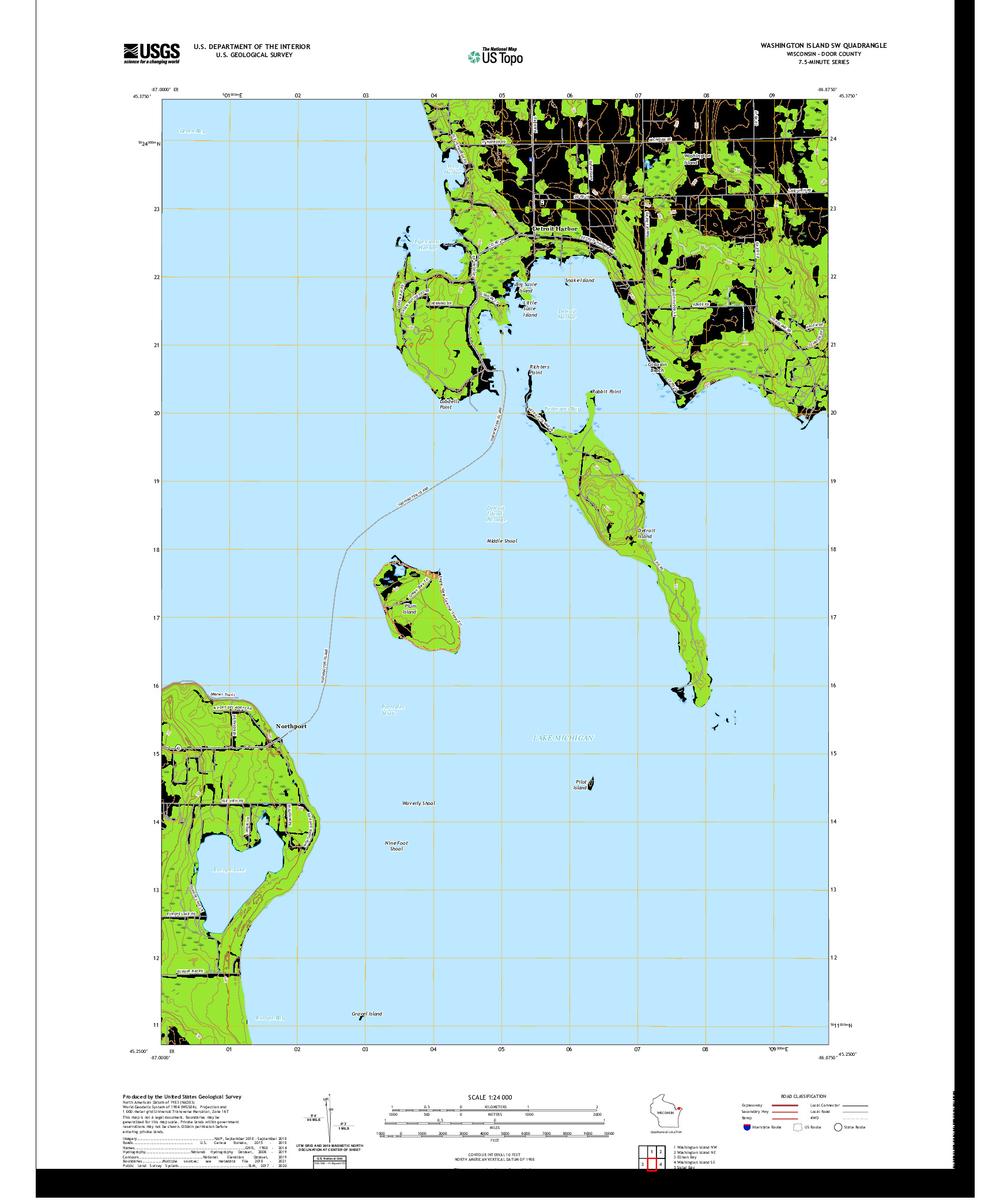 US TOPO 7.5-MINUTE MAP FOR WASHINGTON ISLAND SW, WI