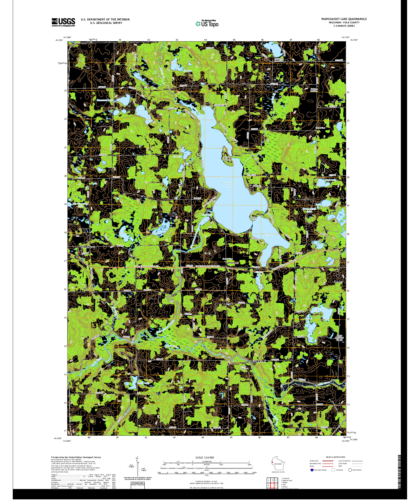 US TOPO 7.5-MINUTE MAP FOR WAPOGASSET LAKE, WI