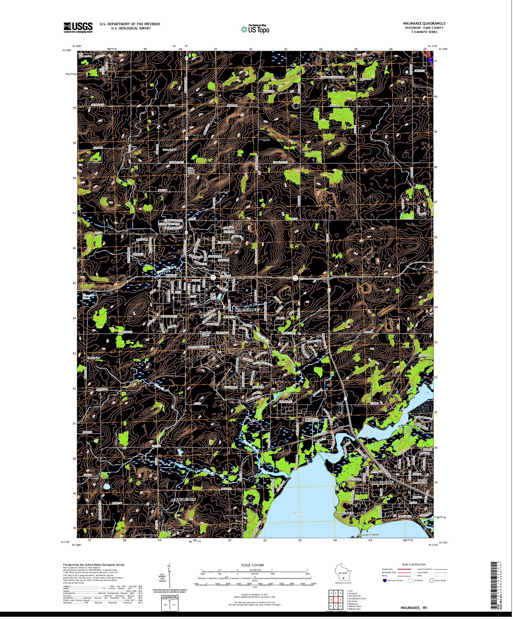 US TOPO 7.5-MINUTE MAP FOR WAUNAKEE, WI