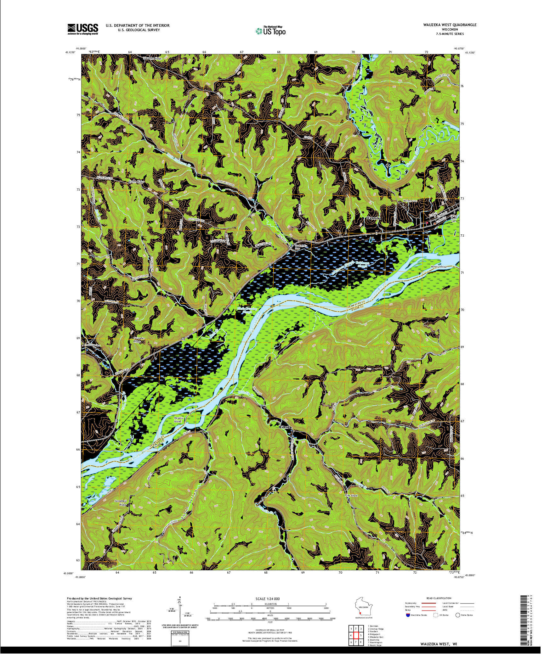 US TOPO 7.5-MINUTE MAP FOR WAUZEKA WEST, WI