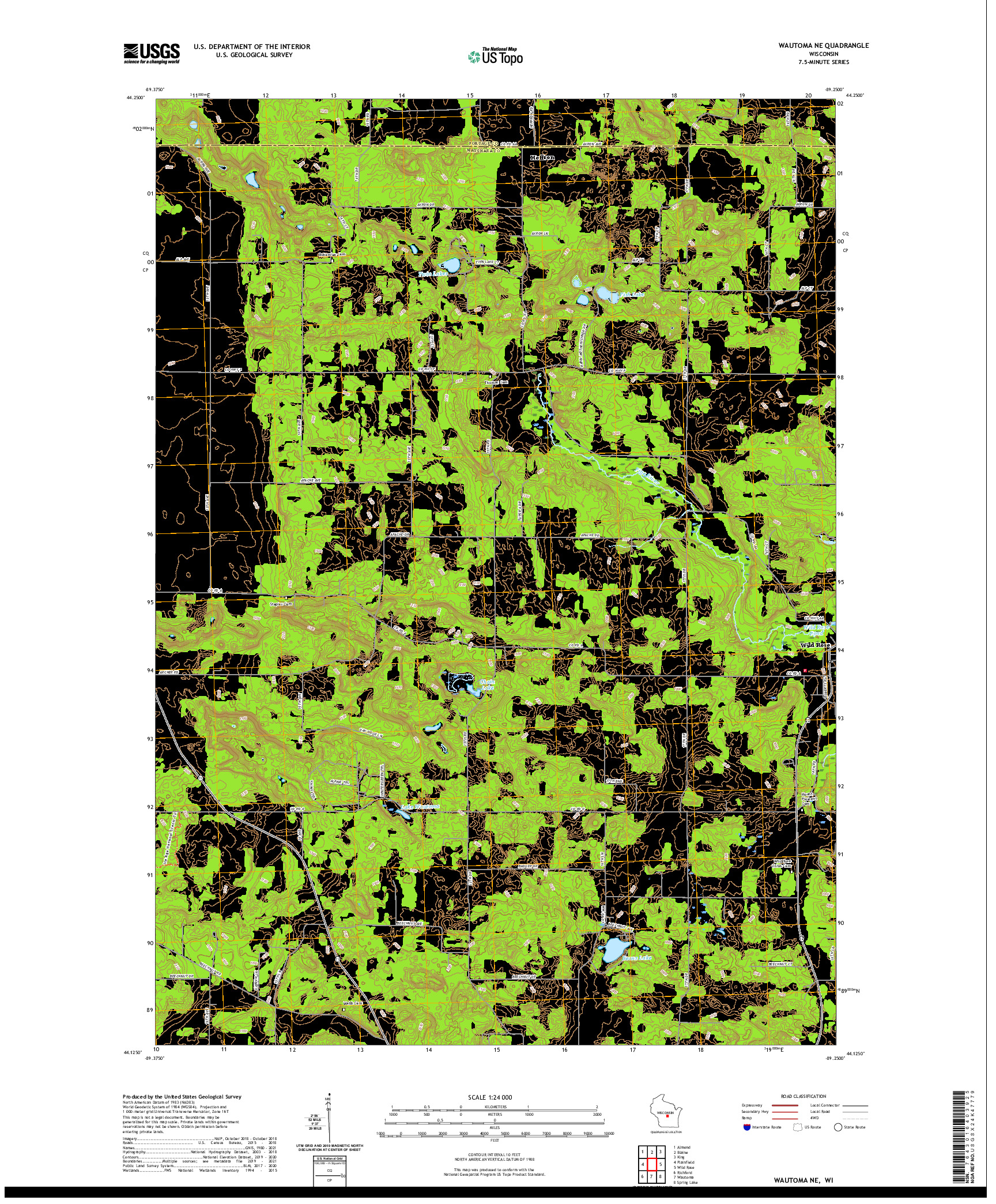 US TOPO 7.5-MINUTE MAP FOR WAUTOMA NE, WI