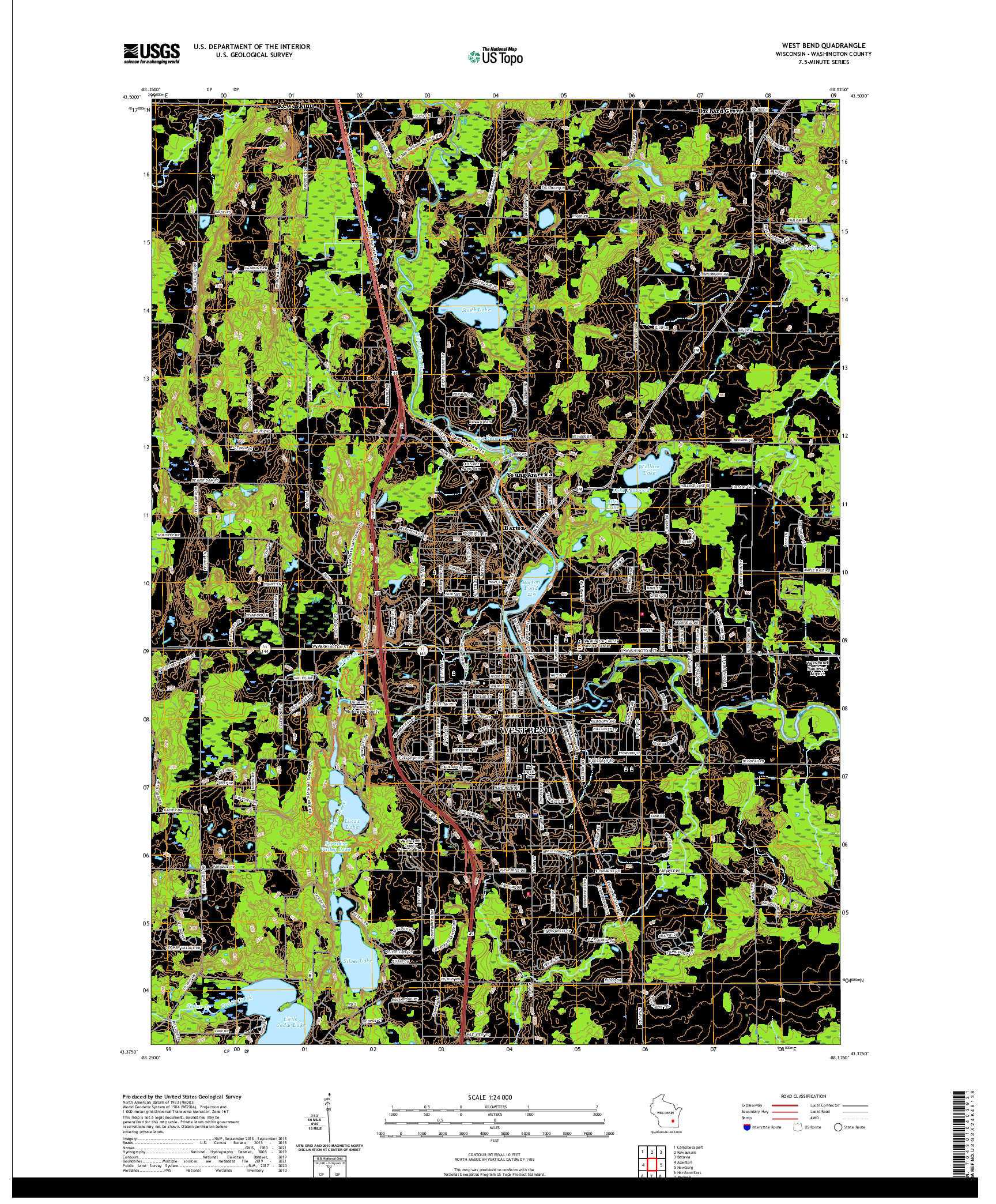 US TOPO 7.5-MINUTE MAP FOR WEST BEND, WI