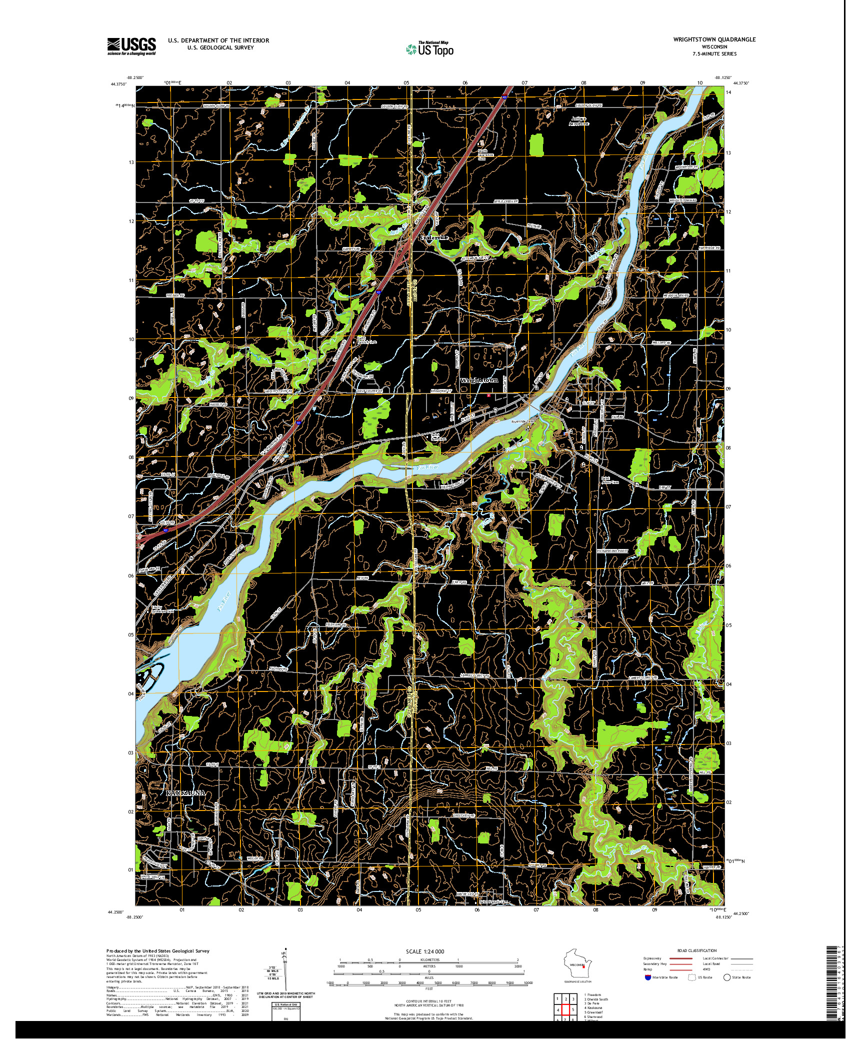 US TOPO 7.5-MINUTE MAP FOR WRIGHTSTOWN, WI