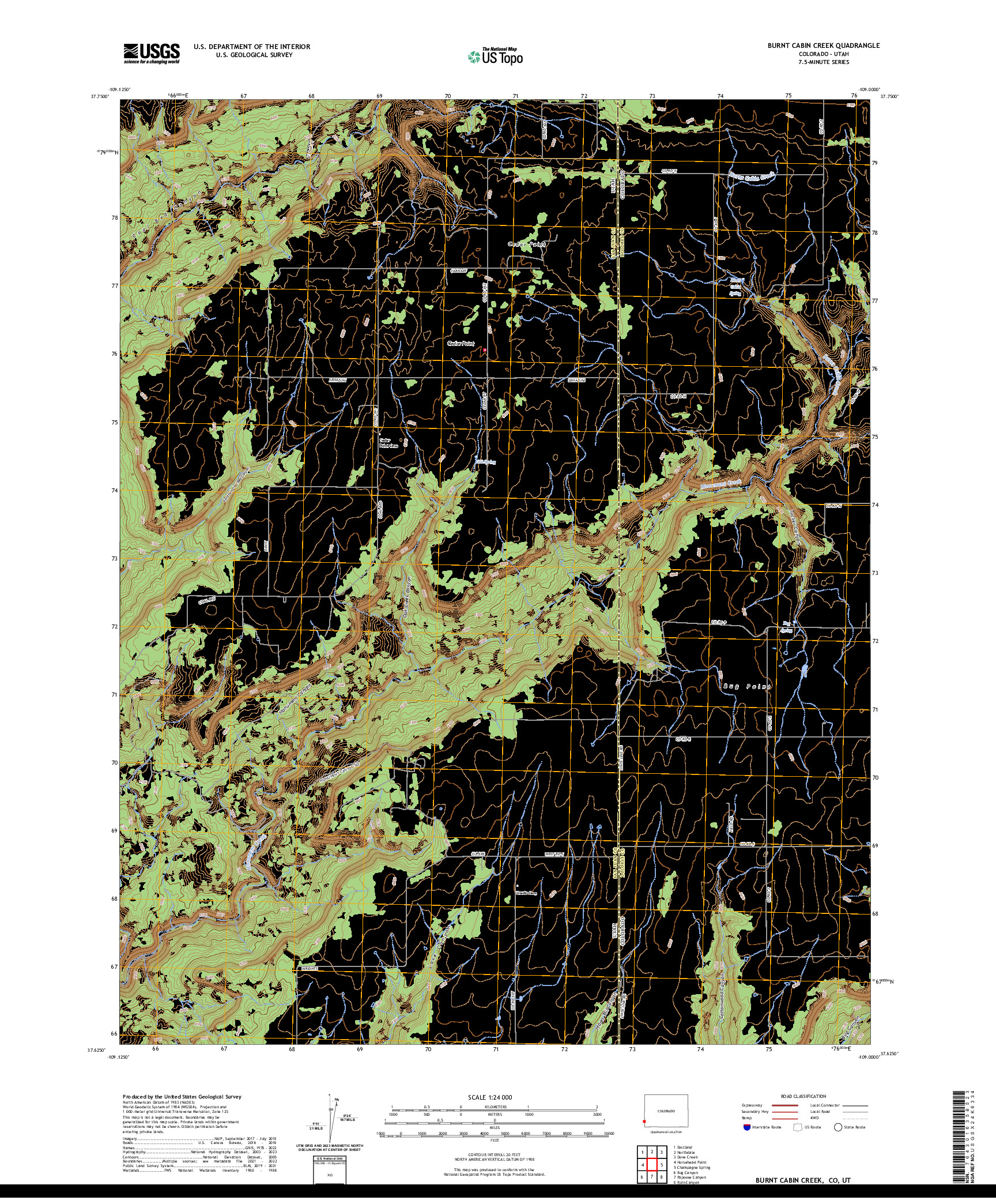 US TOPO 7.5-MINUTE MAP FOR BURNT CABIN CREEK, CO,UT