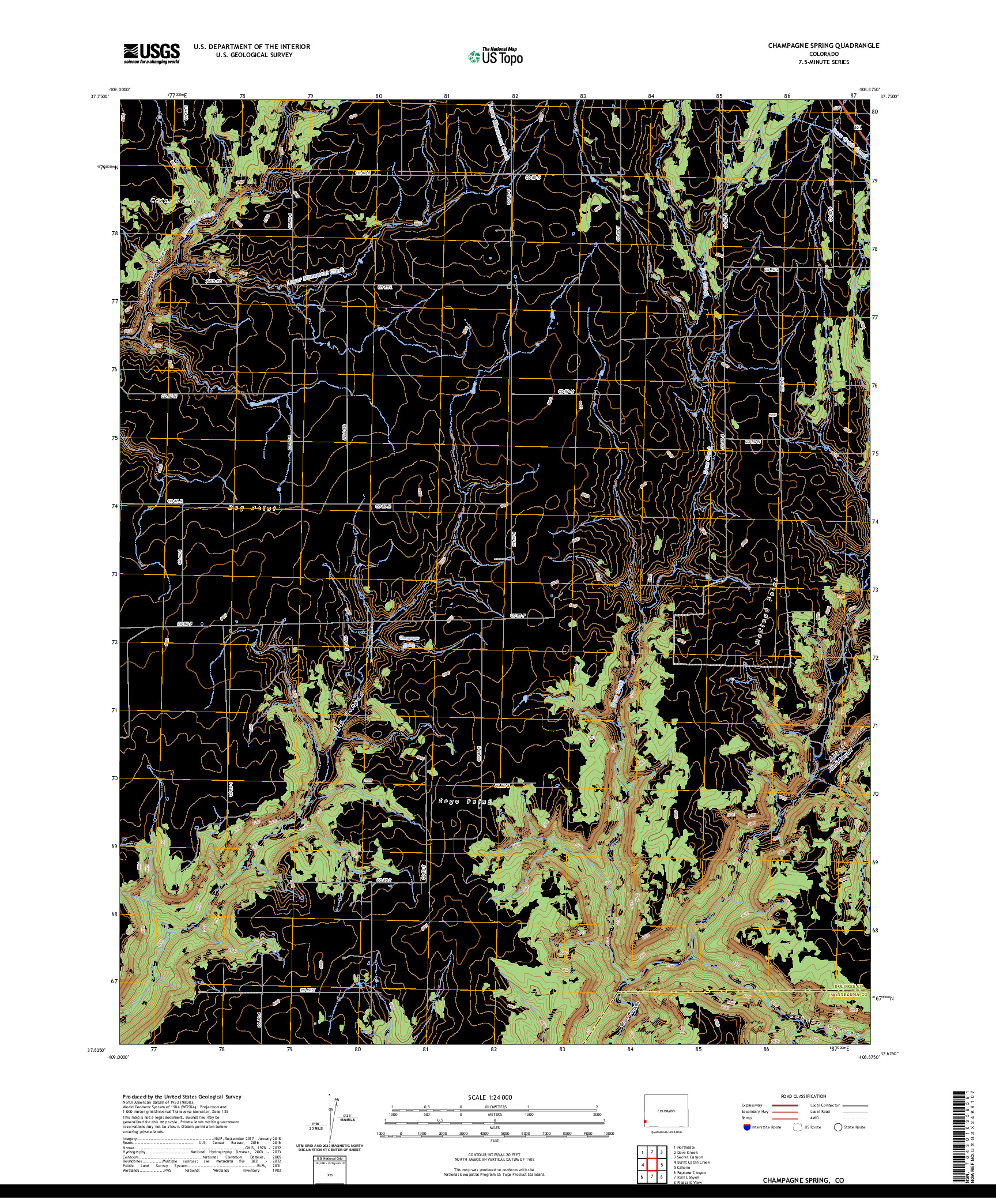 US TOPO 7.5-MINUTE MAP FOR CHAMPAGNE SPRING, CO