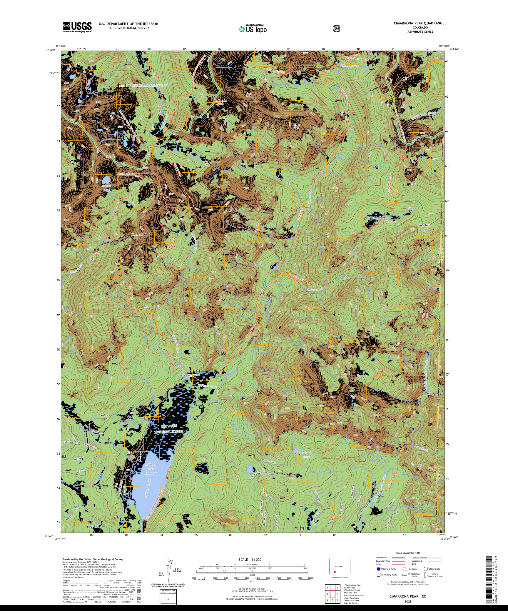 US TOPO 7.5-MINUTE MAP FOR CIMARRONA PEAK, CO