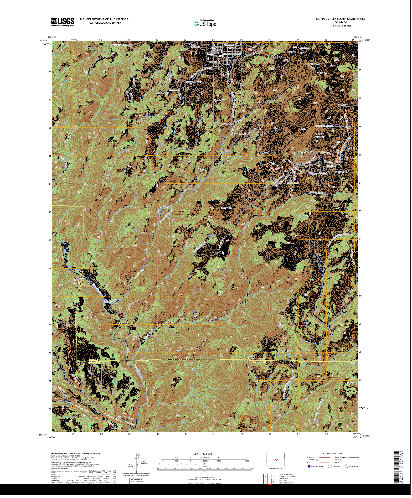 US TOPO 7.5-MINUTE MAP FOR CRIPPLE CREEK SOUTH, CO