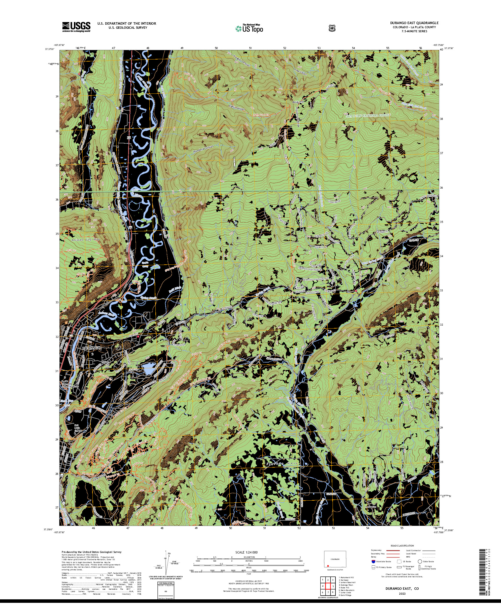 US TOPO 7.5-MINUTE MAP FOR DURANGO EAST, CO