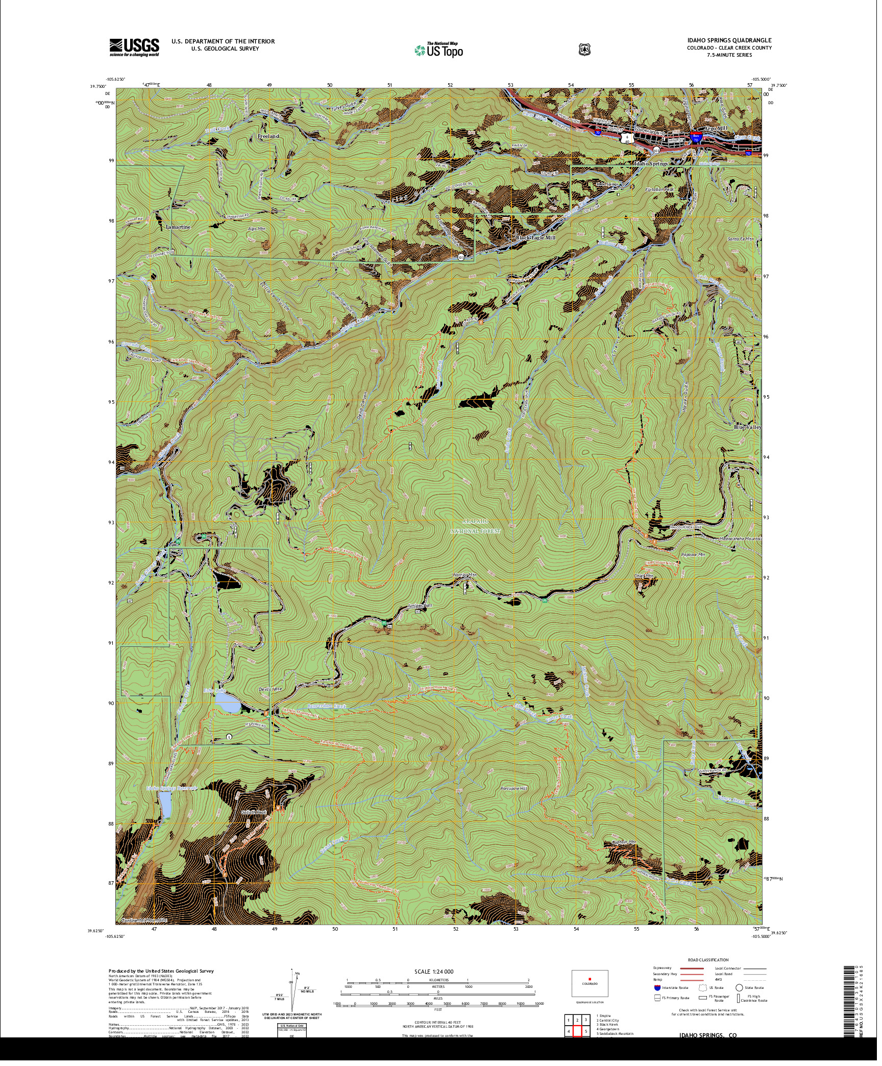 US TOPO 7.5-MINUTE MAP FOR IDAHO SPRINGS, CO