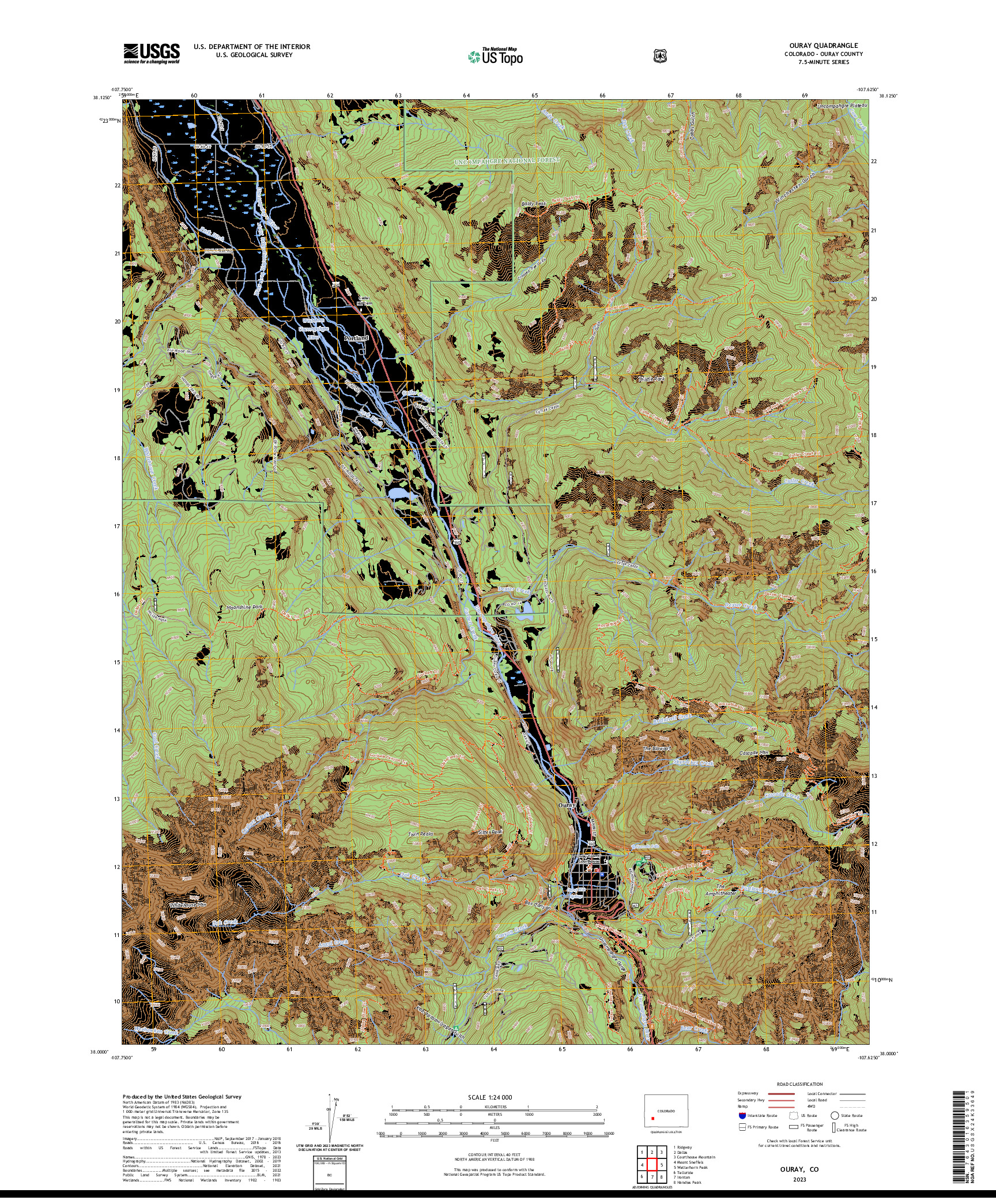 US TOPO 7.5-MINUTE MAP FOR OURAY, CO