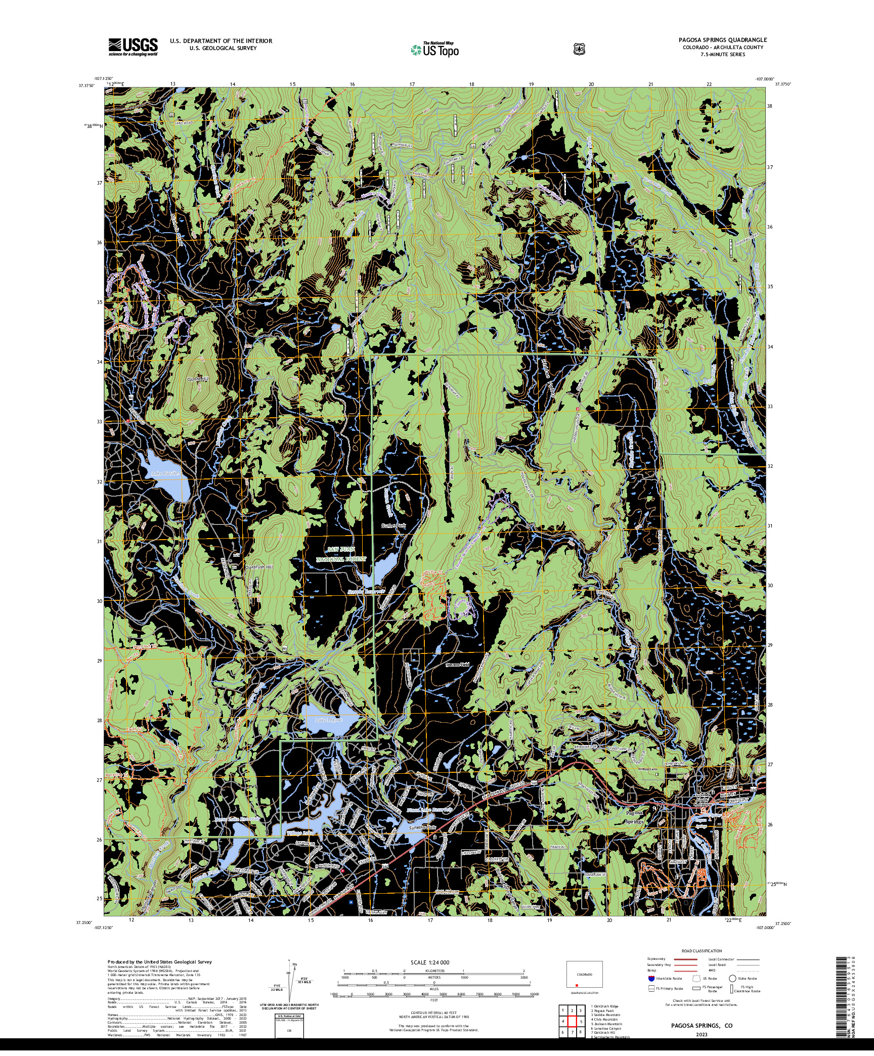 US TOPO 7.5-MINUTE MAP FOR PAGOSA SPRINGS, CO