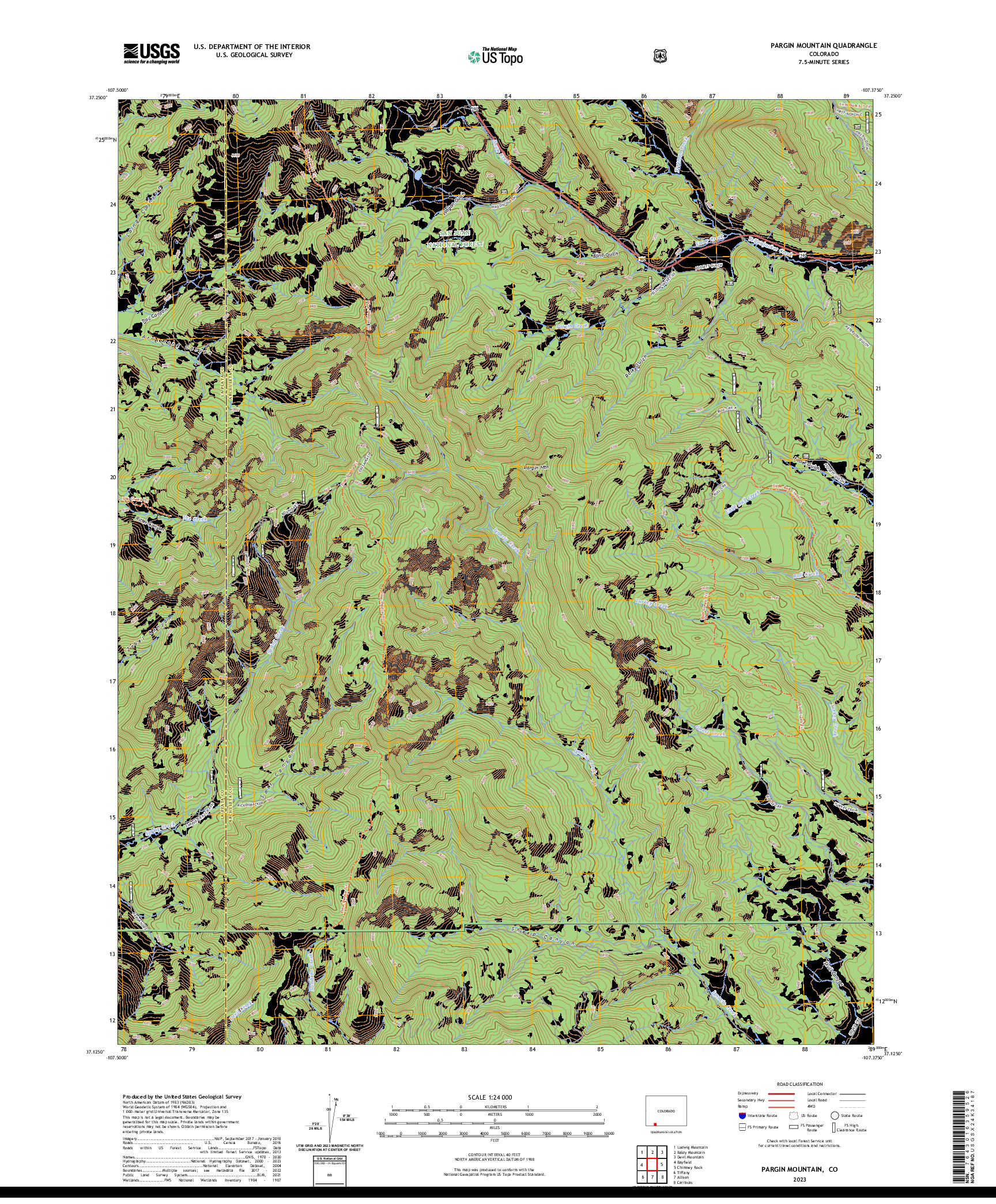 US TOPO 7.5-MINUTE MAP FOR PARGIN MOUNTAIN, CO