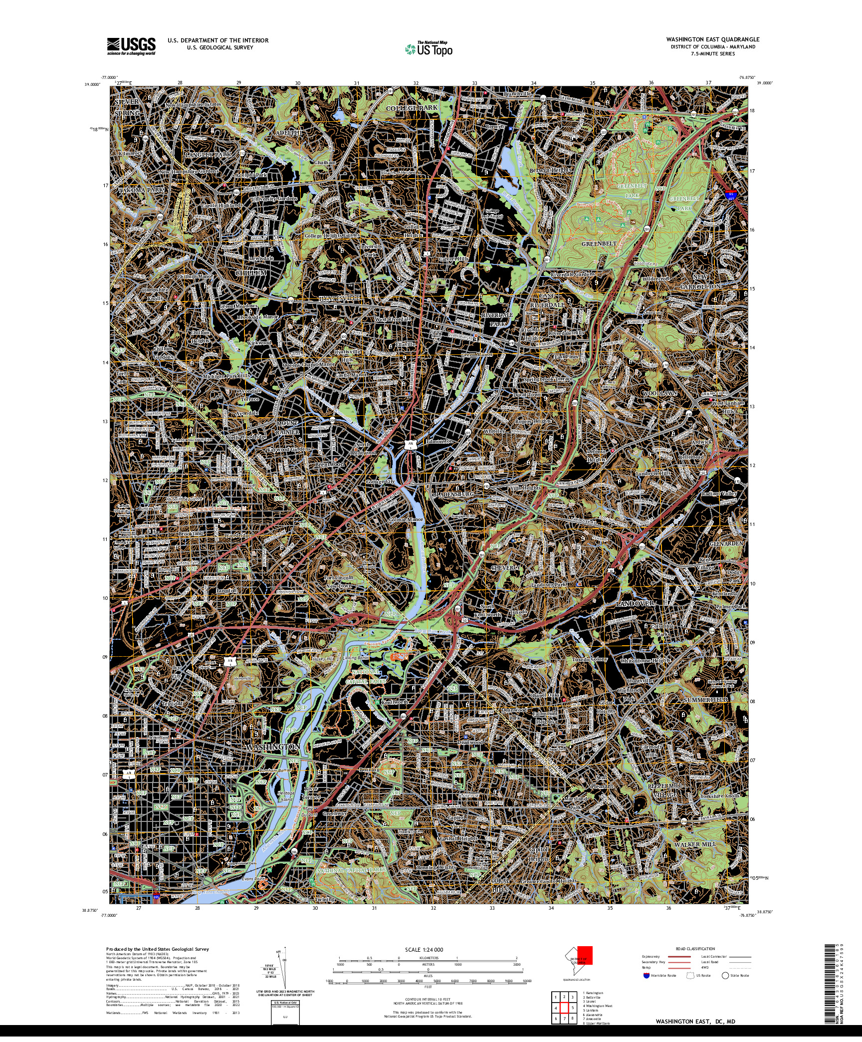 US TOPO 7.5-MINUTE MAP FOR WASHINGTON EAST, DC,MD