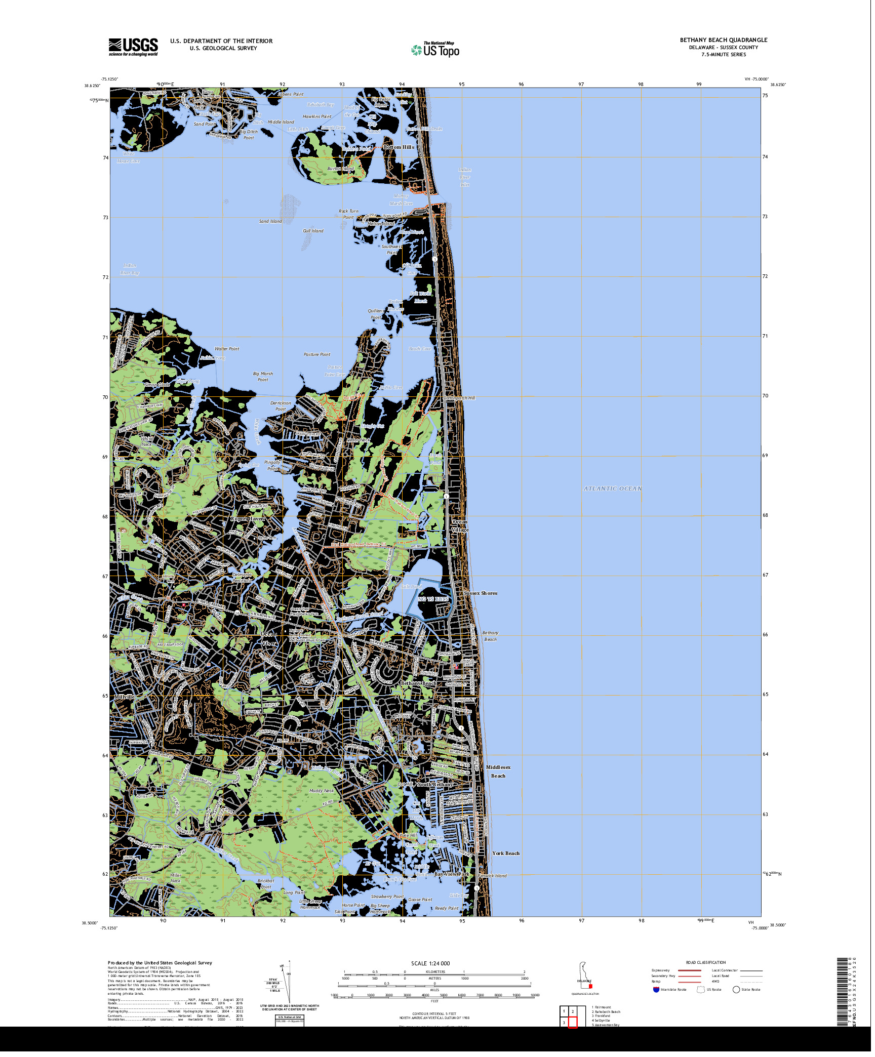 US TOPO 7.5-MINUTE MAP FOR BETHANY BEACH, DE