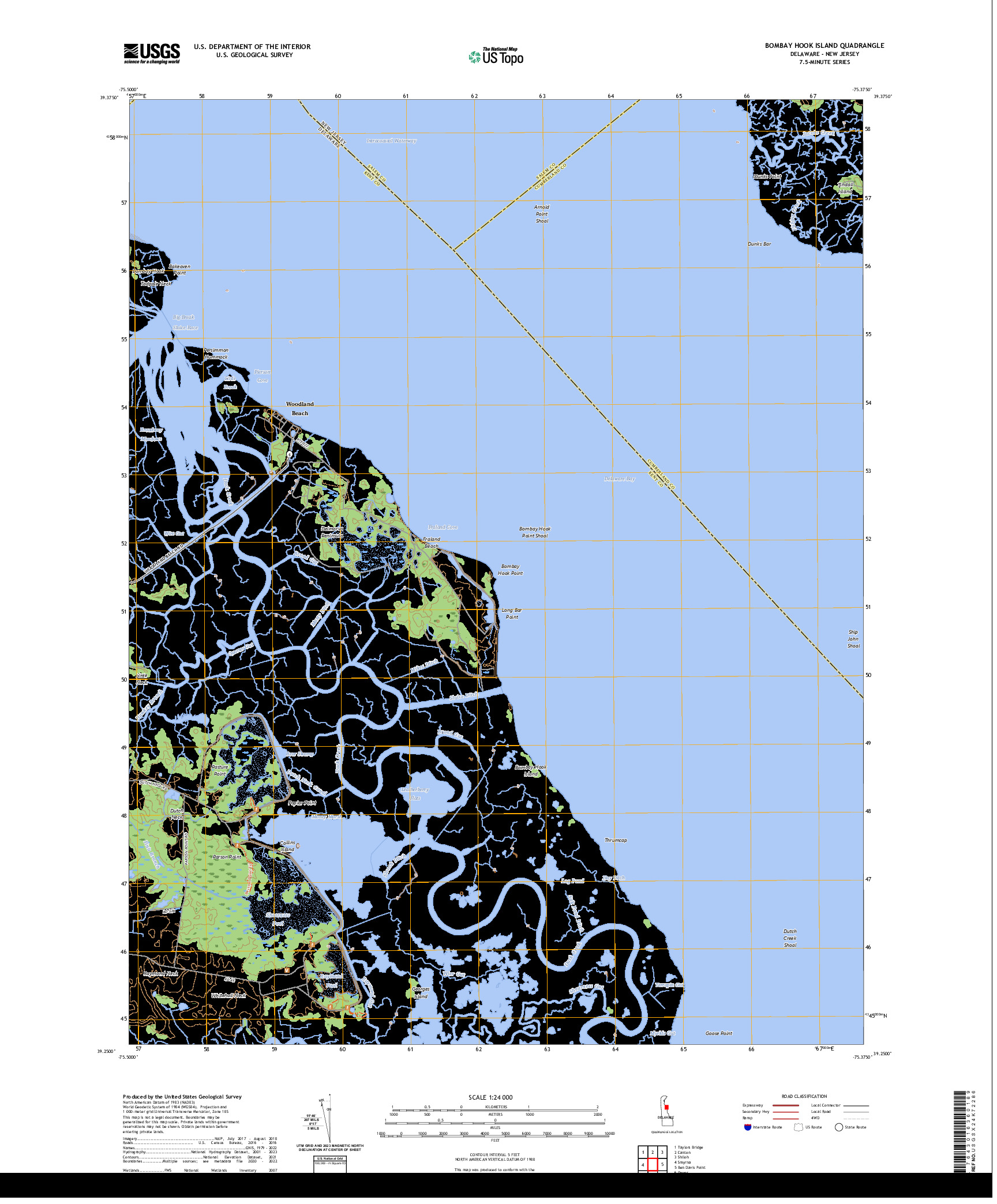 US TOPO 7.5-MINUTE MAP FOR BOMBAY HOOK ISLAND, DE,NJ