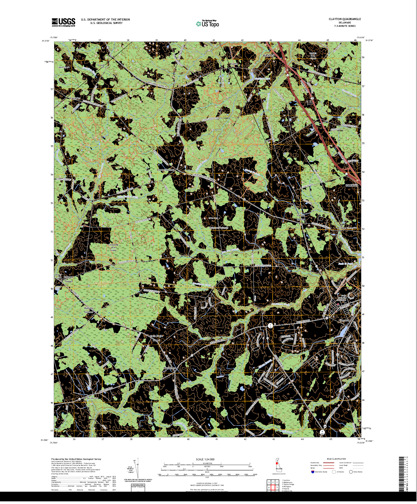 US TOPO 7.5-MINUTE MAP FOR CLAYTON, DE