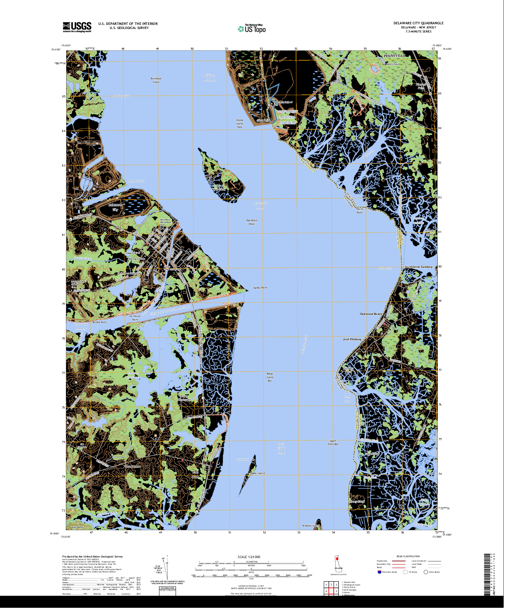 US TOPO 7.5-MINUTE MAP FOR DELAWARE CITY, DE,NJ