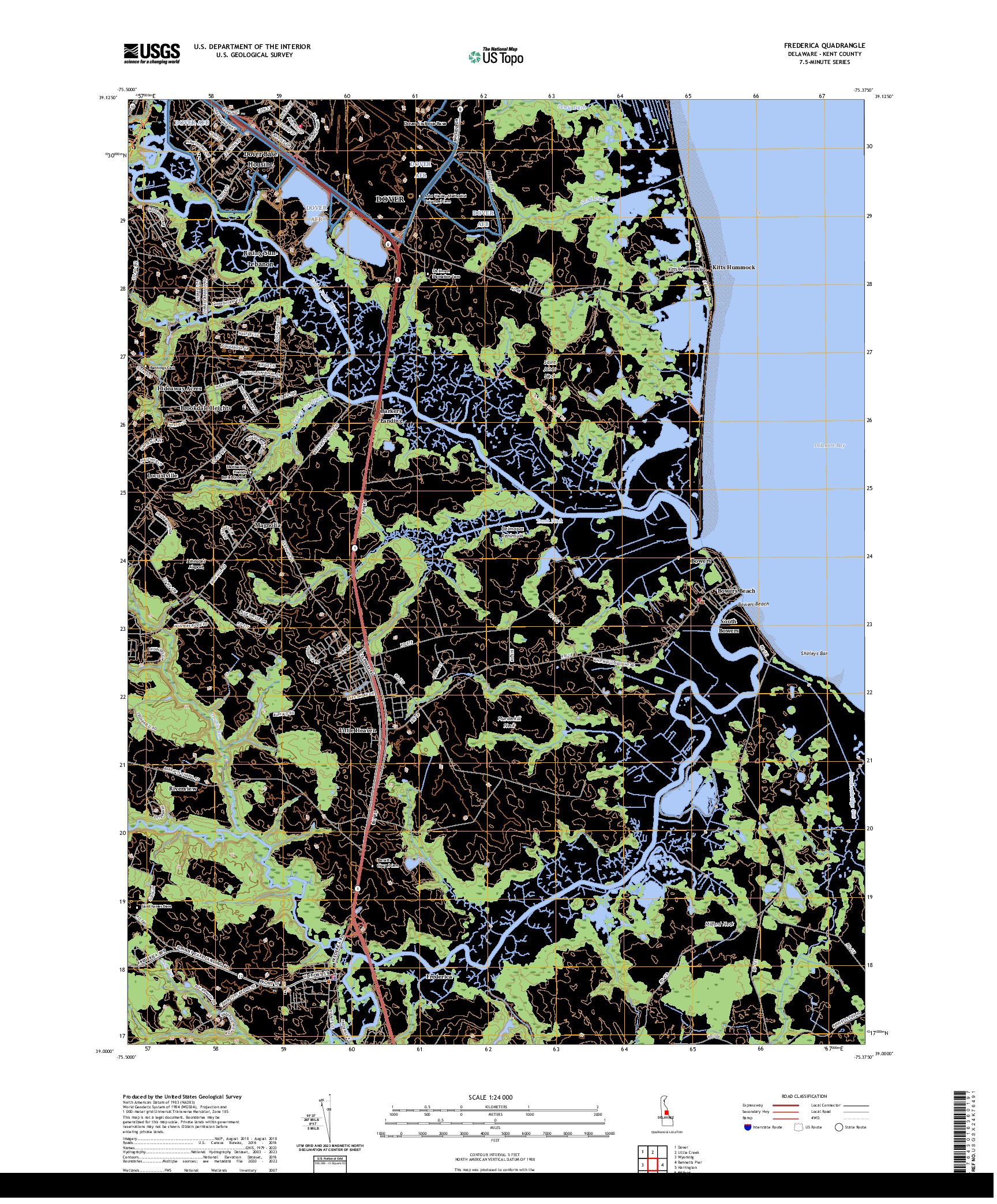 US TOPO 7.5-MINUTE MAP FOR FREDERICA, DE