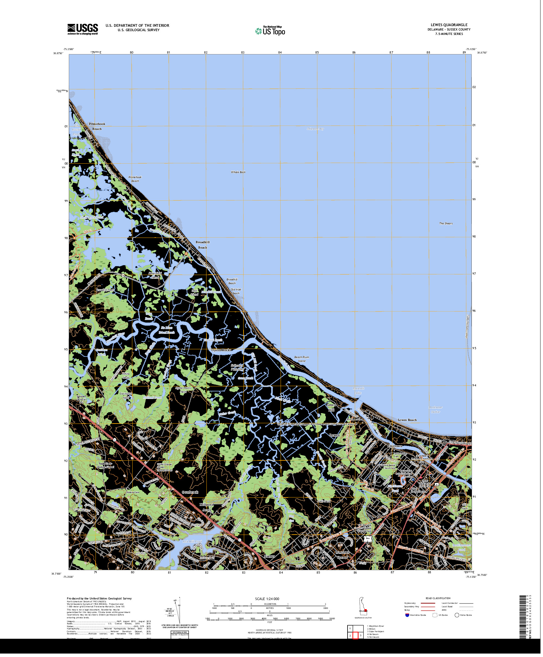 US TOPO 7.5-MINUTE MAP FOR LEWES, DE