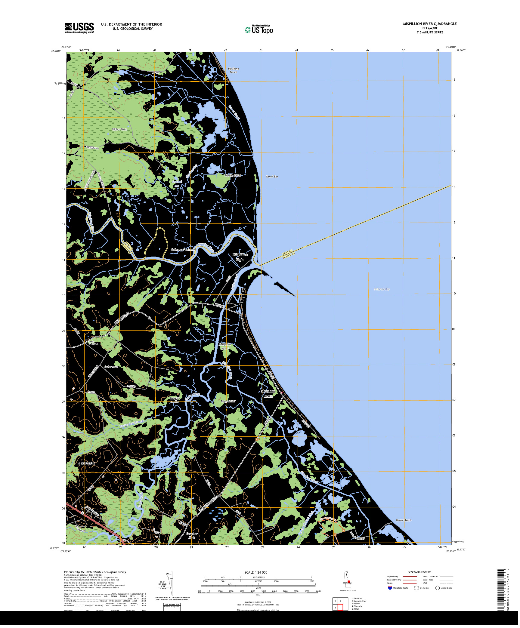 US TOPO 7.5-MINUTE MAP FOR MISPILLION RIVER, DE