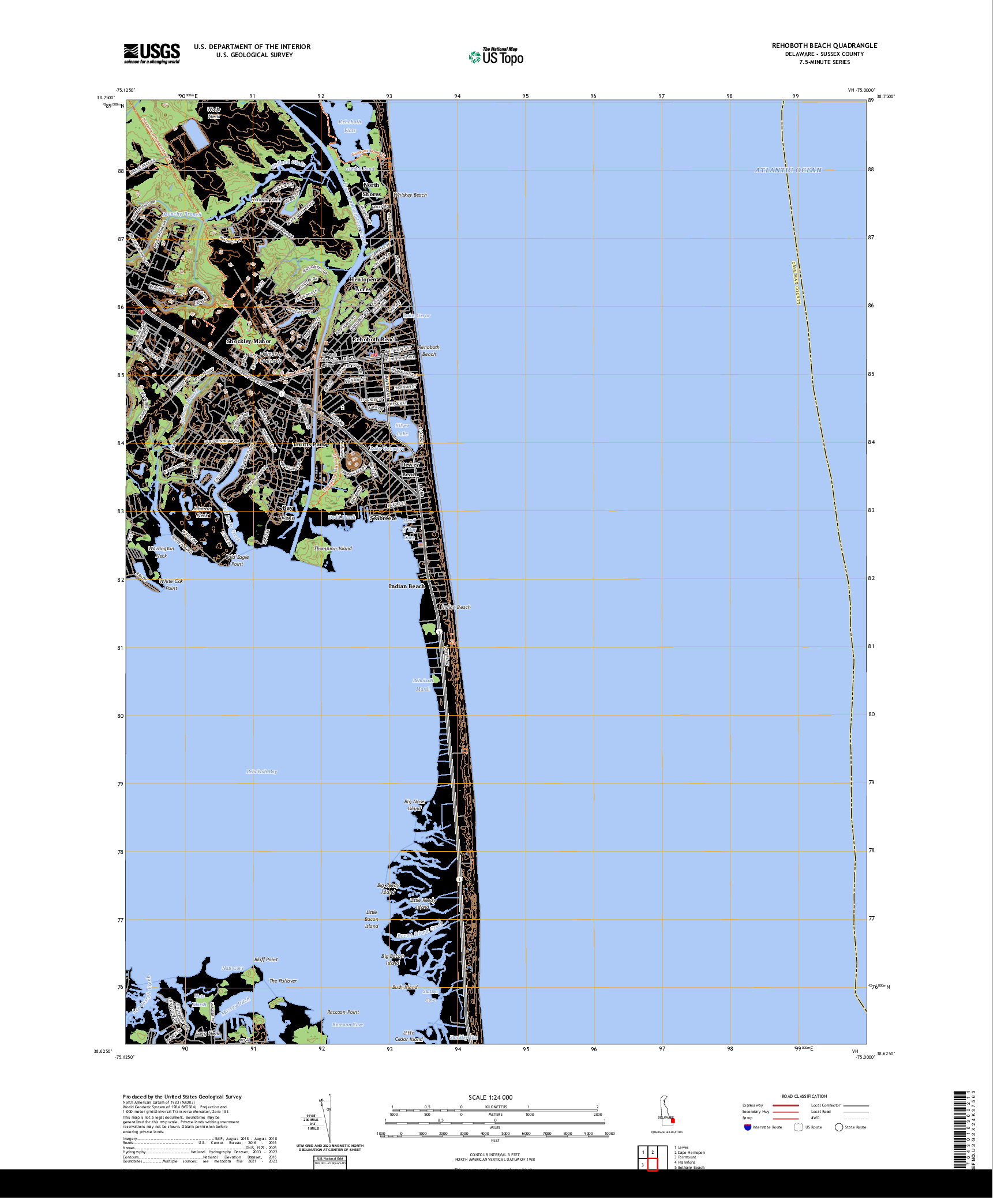 US TOPO 7.5-MINUTE MAP FOR REHOBOTH BEACH, DE