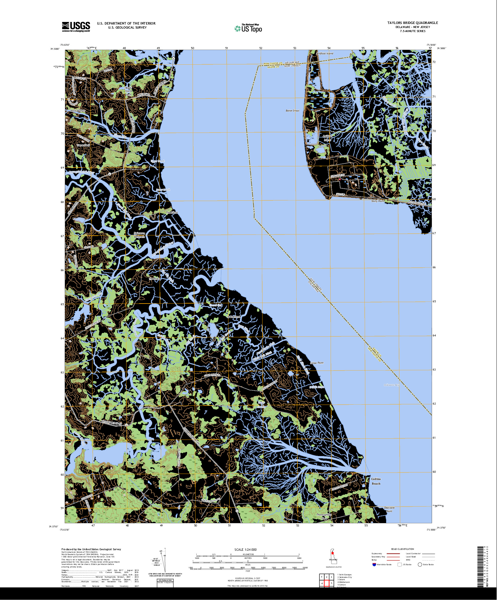 US TOPO 7.5-MINUTE MAP FOR TAYLORS BRIDGE, DE,NJ