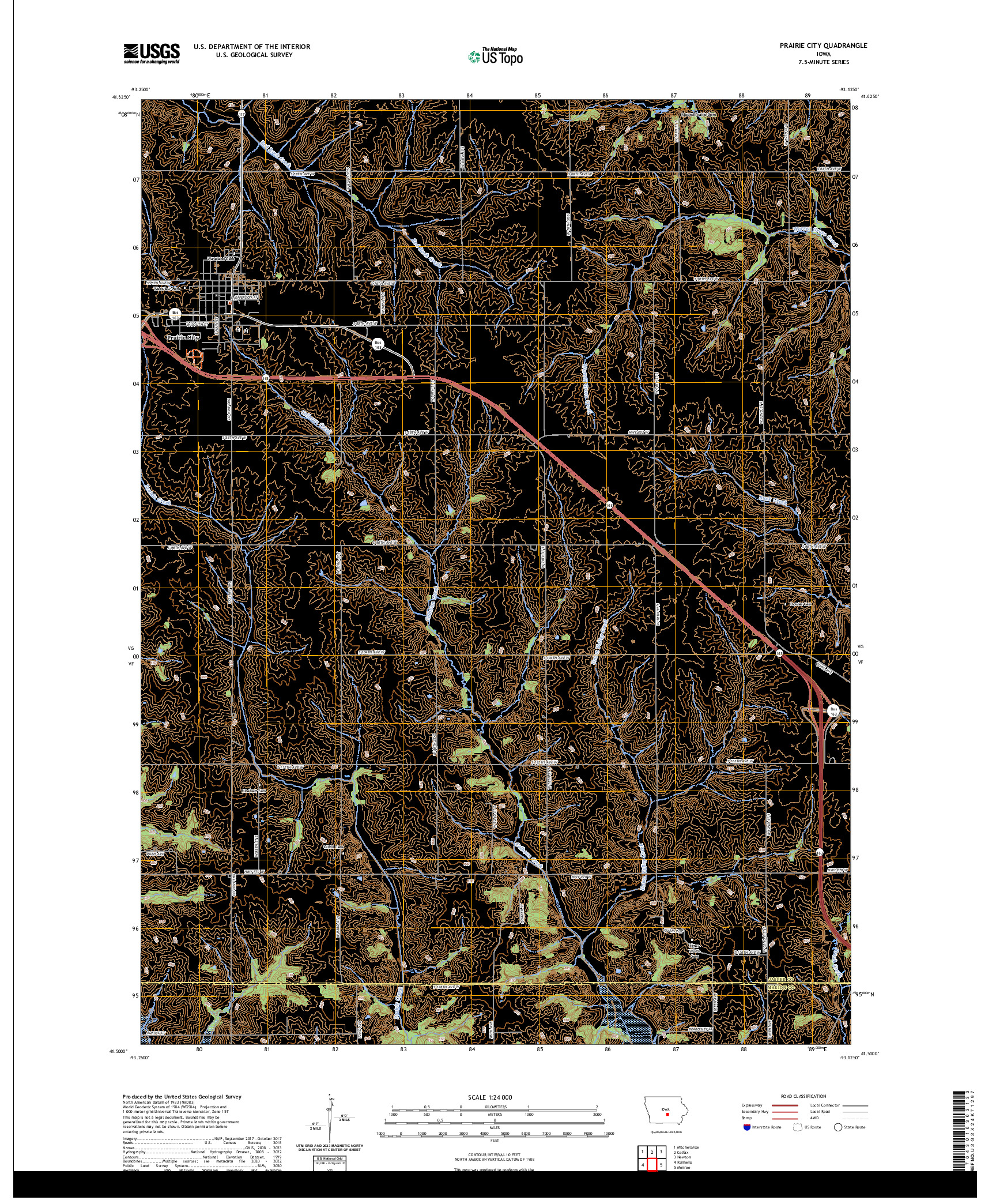 US TOPO 7.5-MINUTE MAP FOR PRAIRIE CITY, IA