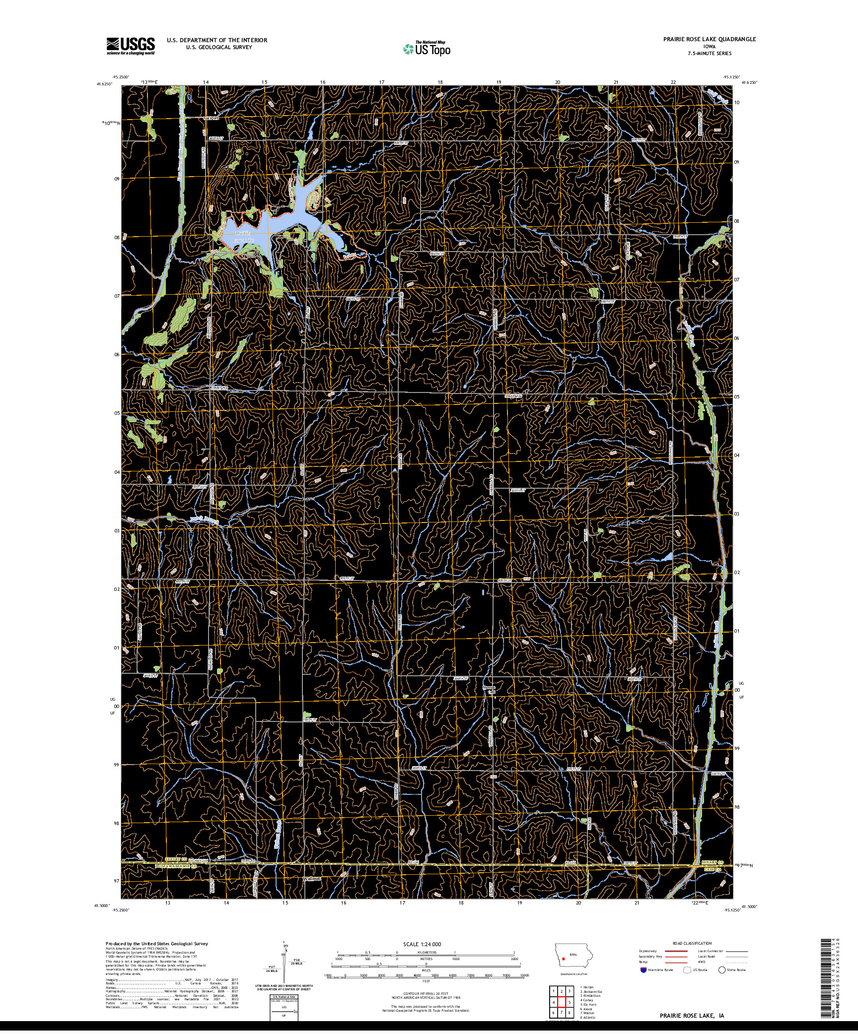 US TOPO 7.5-MINUTE MAP FOR PRAIRIE ROSE LAKE, IA