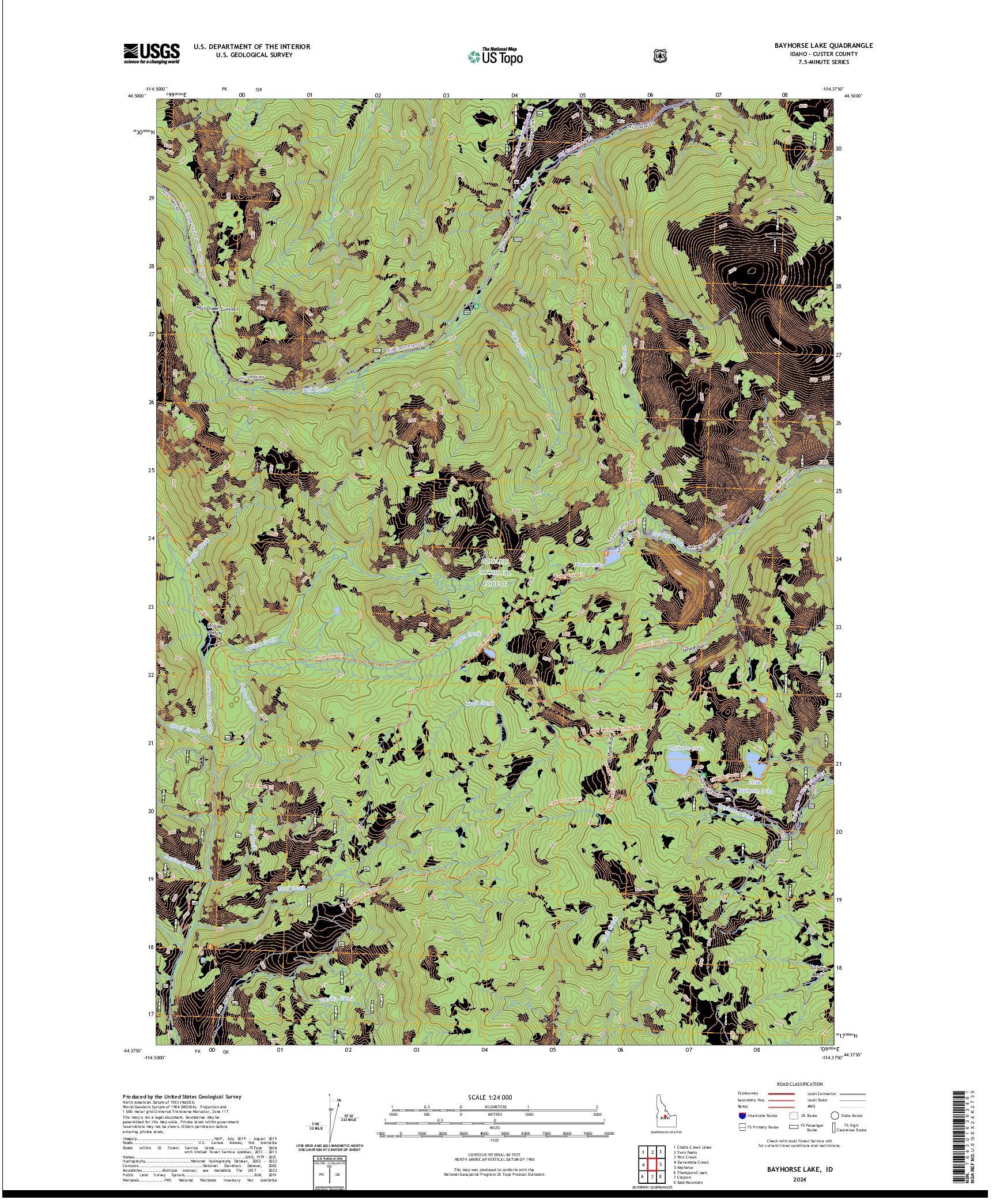 US TOPO 7.5-MINUTE MAP FOR BAYHORSE LAKE, ID