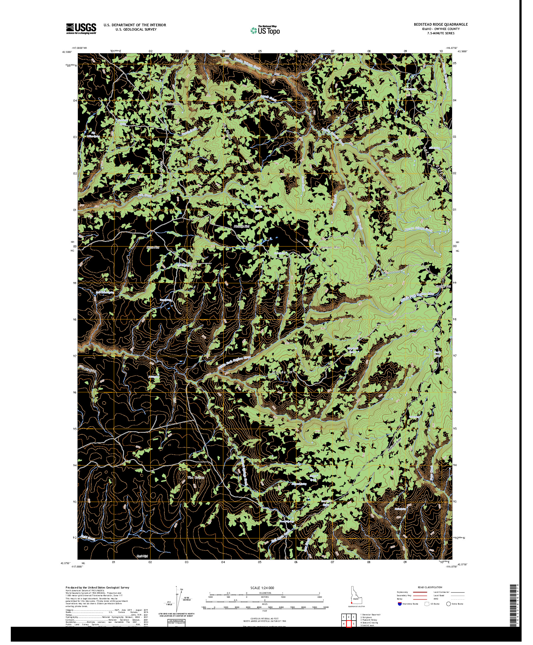 US TOPO 7.5-MINUTE MAP FOR BEDSTEAD RIDGE, ID