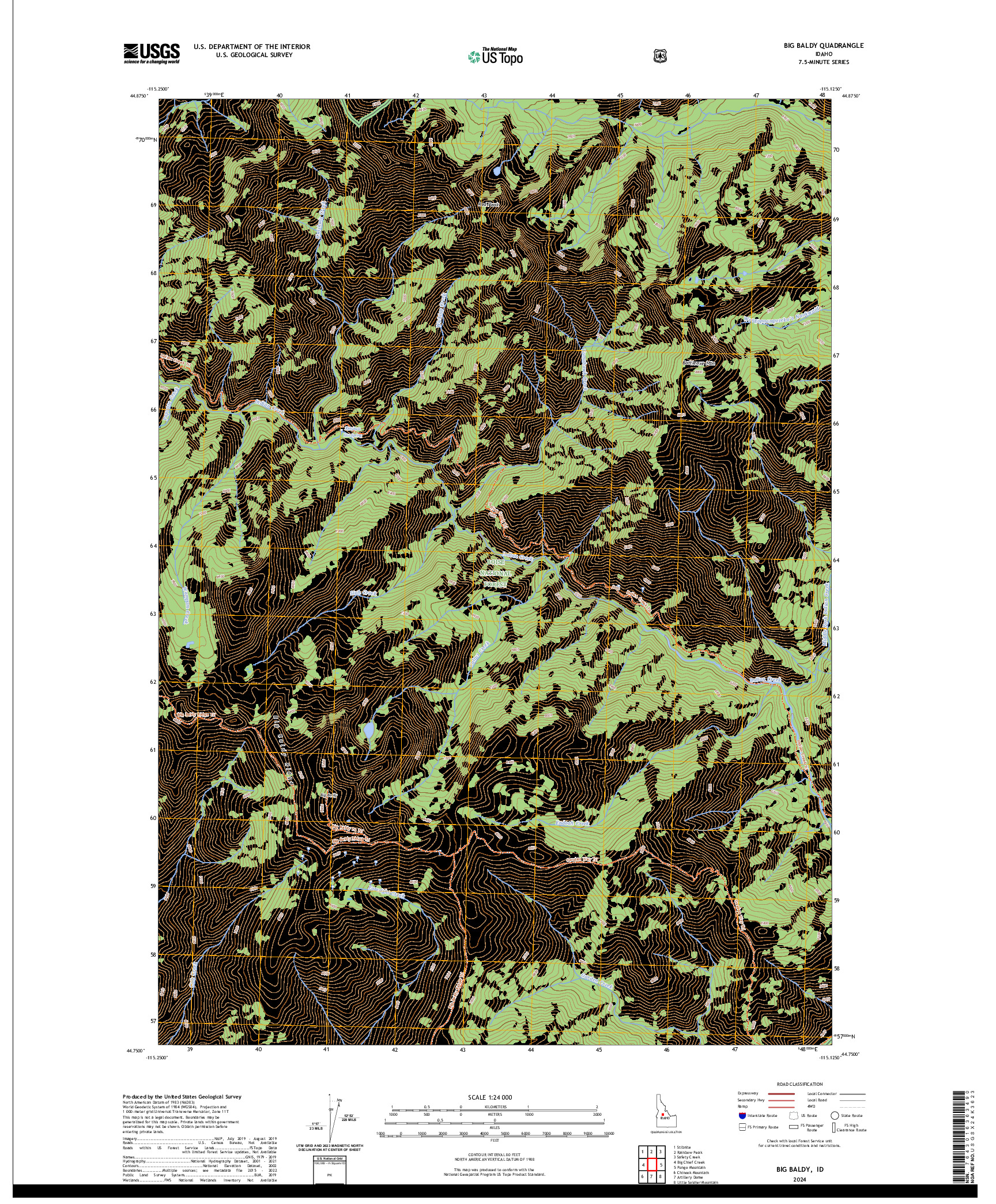 US TOPO 7.5-MINUTE MAP FOR BIG BALDY, ID