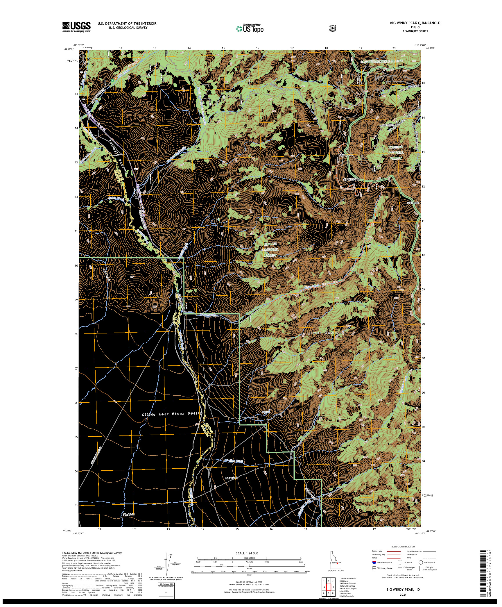 US TOPO 7.5-MINUTE MAP FOR BIG WINDY PEAK, ID