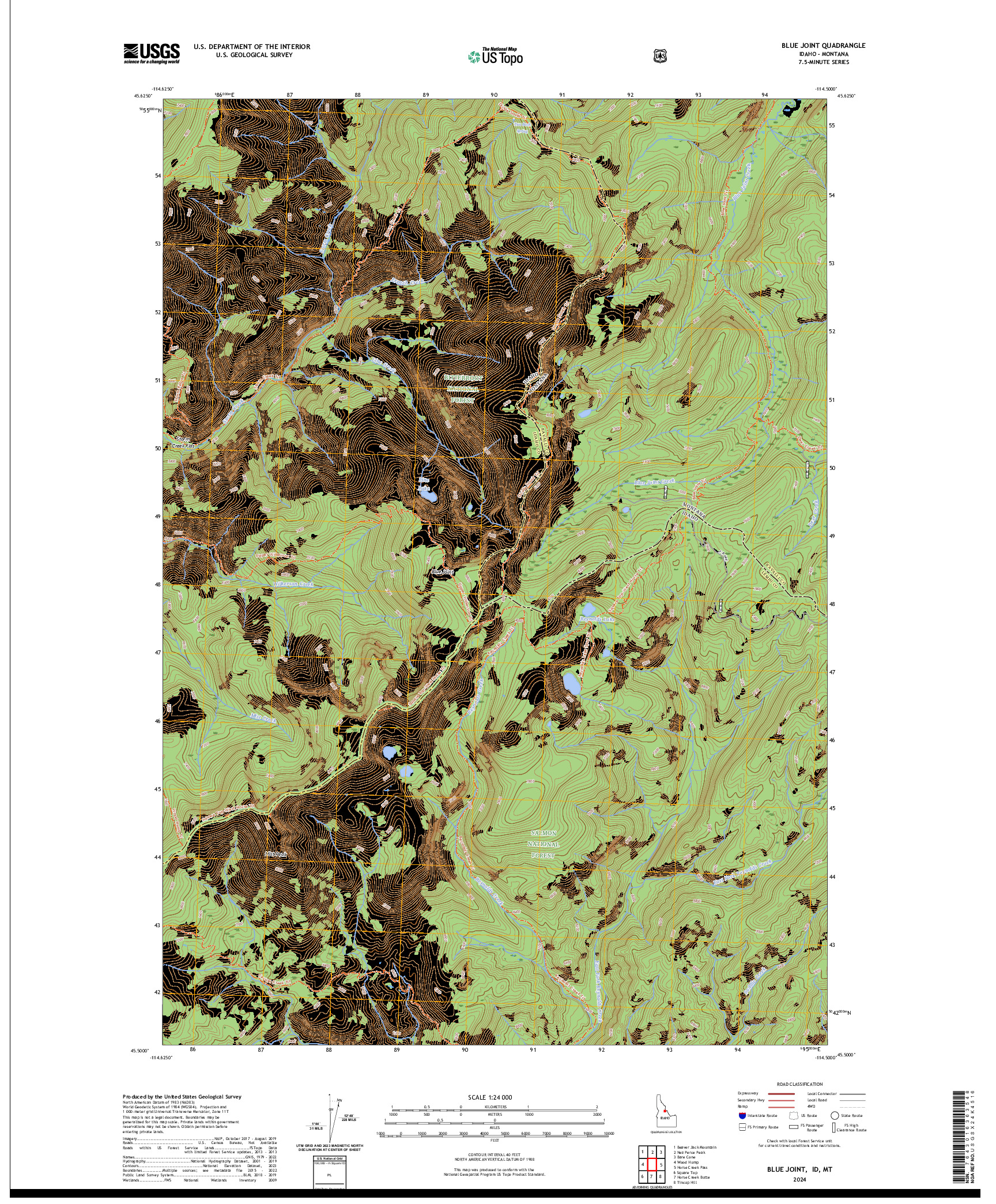 US TOPO 7.5-MINUTE MAP FOR BLUE JOINT, ID,MT