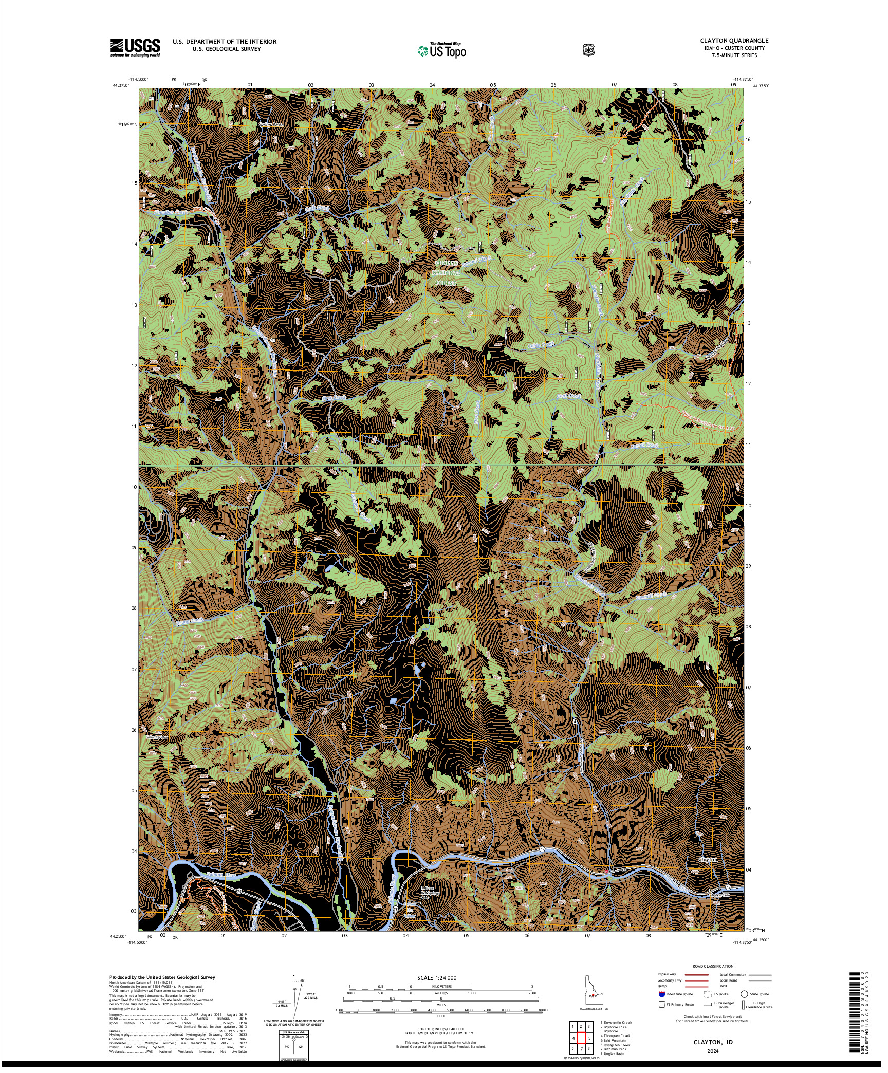 US TOPO 7.5-MINUTE MAP FOR CLAYTON, ID