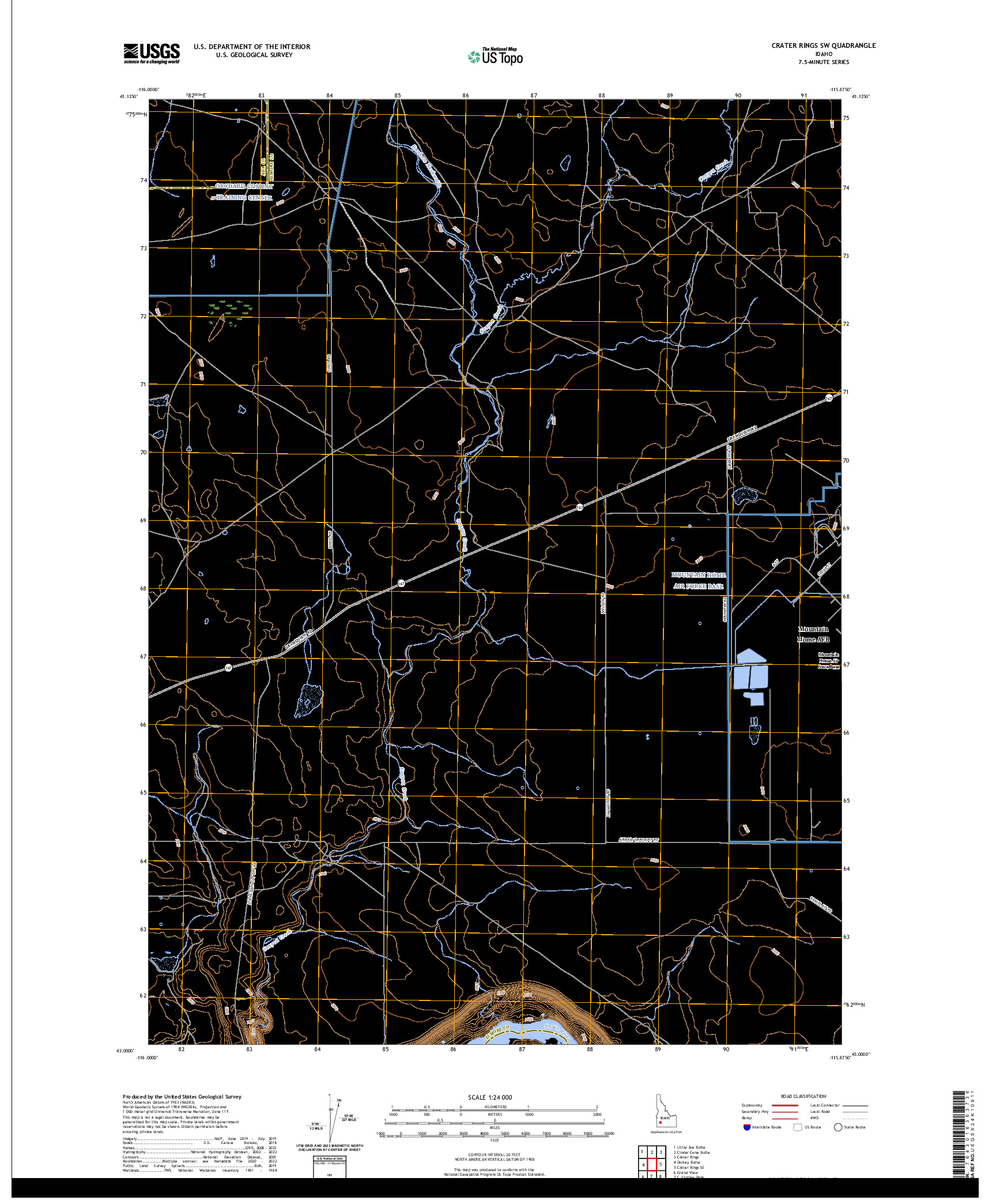 US TOPO 7.5-MINUTE MAP FOR CRATER RINGS SW, ID