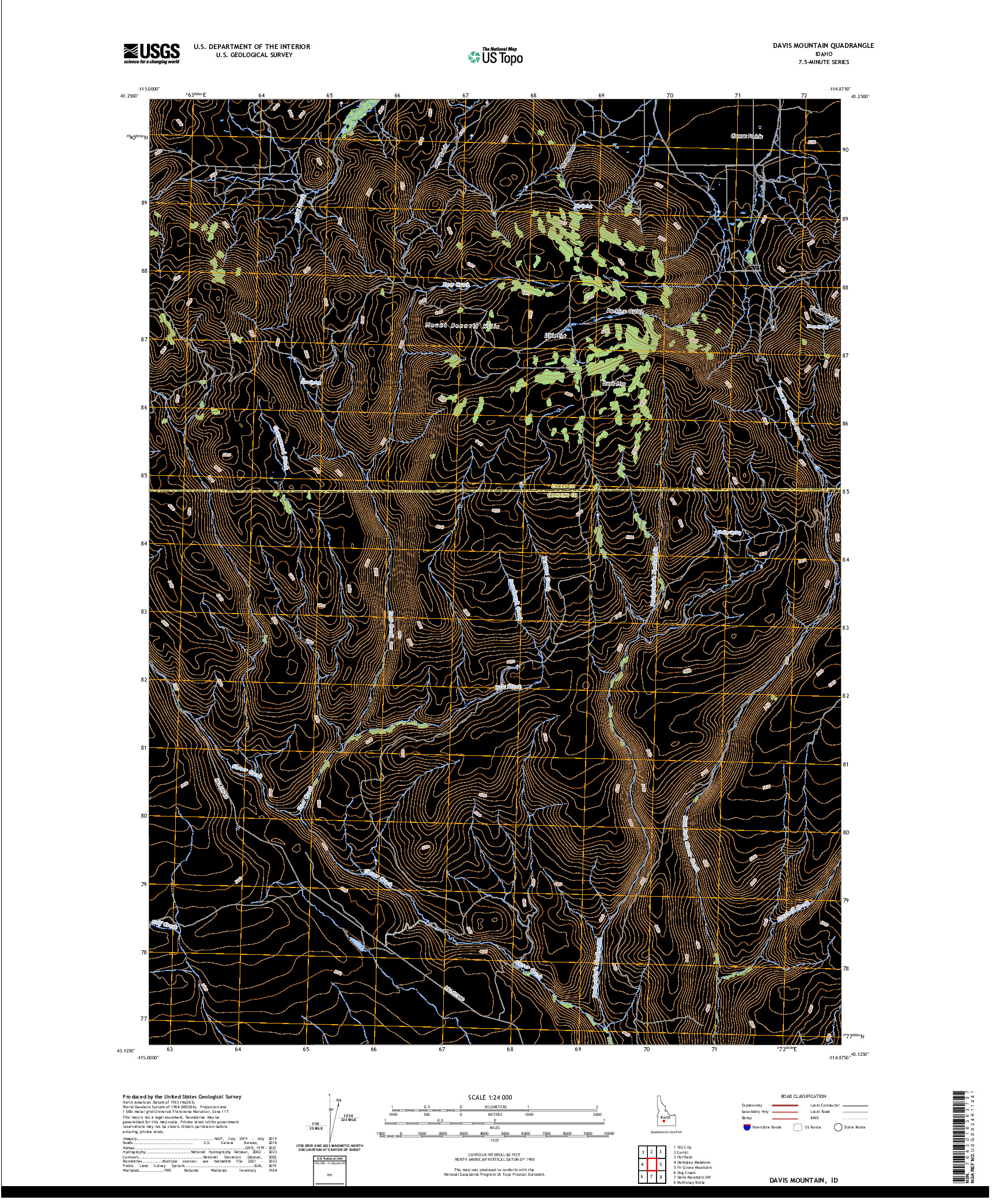 US TOPO 7.5-MINUTE MAP FOR DAVIS MOUNTAIN, ID