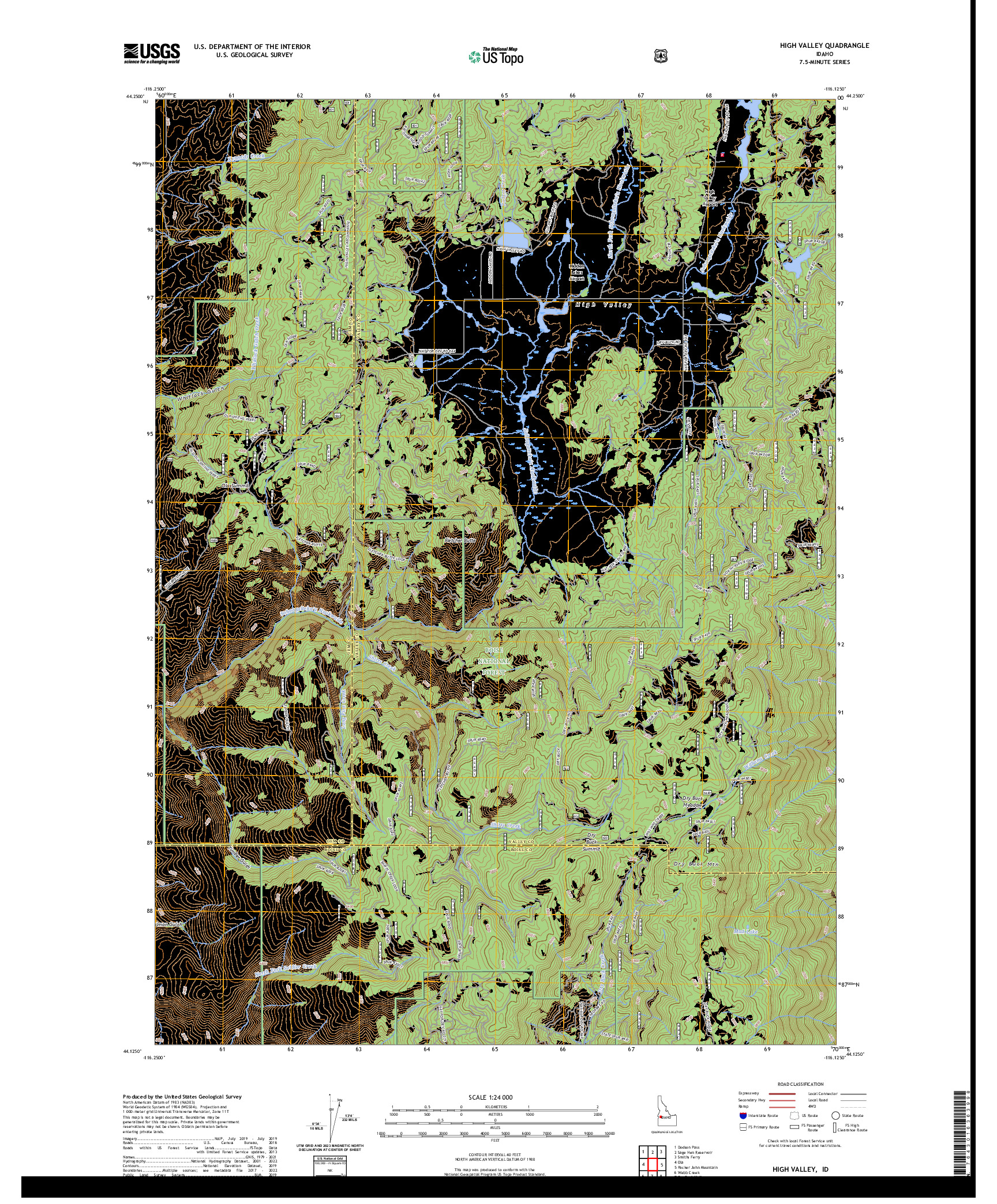 US TOPO 7.5-MINUTE MAP FOR HIGH VALLEY, ID