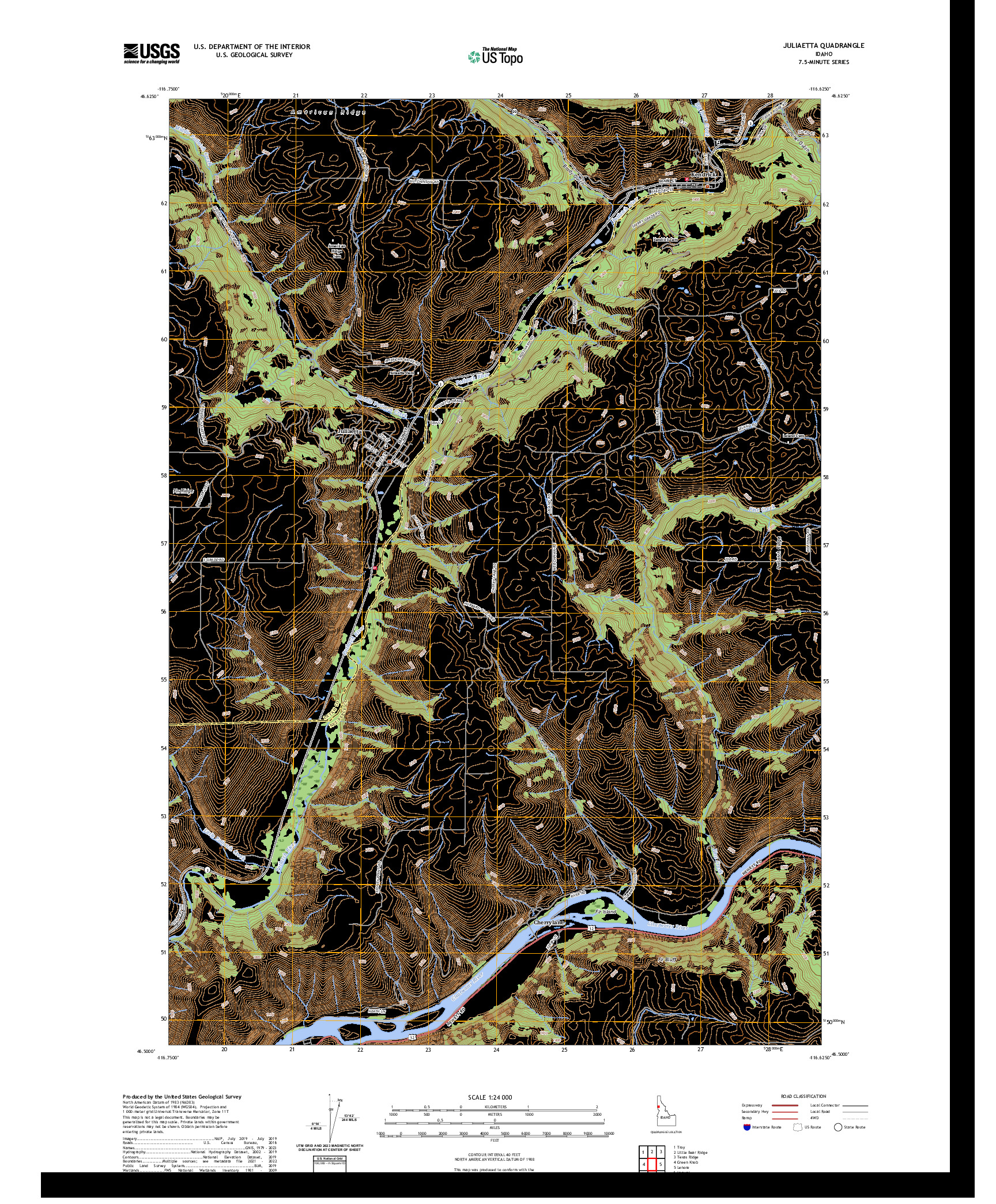 US TOPO 7.5-MINUTE MAP FOR JULIAETTA, ID